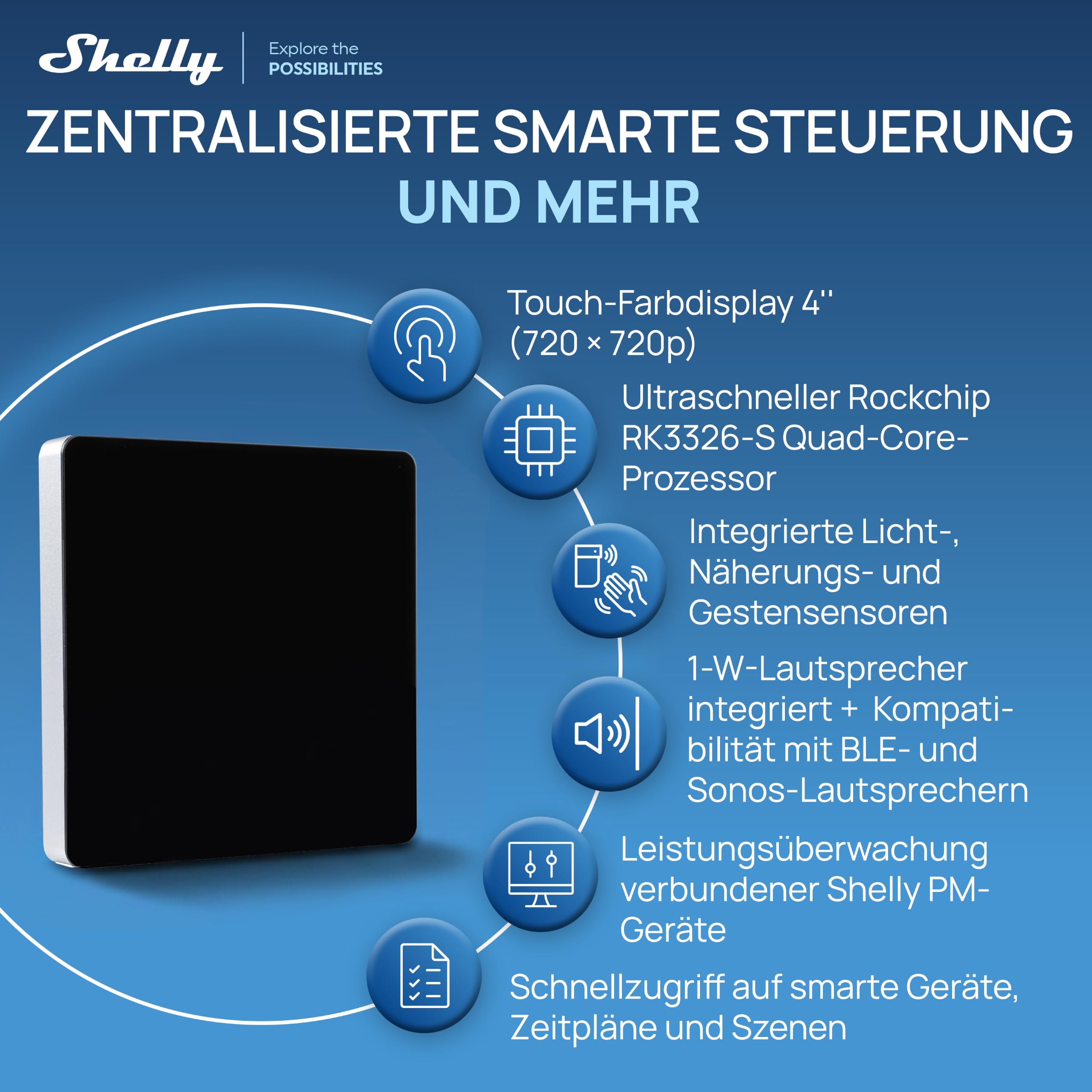 Shelly Wall Display X1i Silber - Smarte Bedienzentrale mit 4" Touchscreen, Integriertes Relais, Lichtsteuerung, Wi-Fi 6 & Bluetooth, Szenen, Smart Home Panel, Alexa & Google, Kein Hub Erforderlich