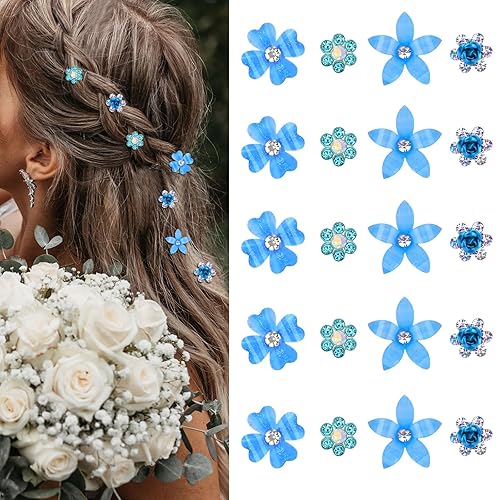 YISSION 20 mini pinzas para el pelo de flores, bonitos horquillas para el pelo con diamantes de imitación, pequeñas pinzas decorativas para el pelo