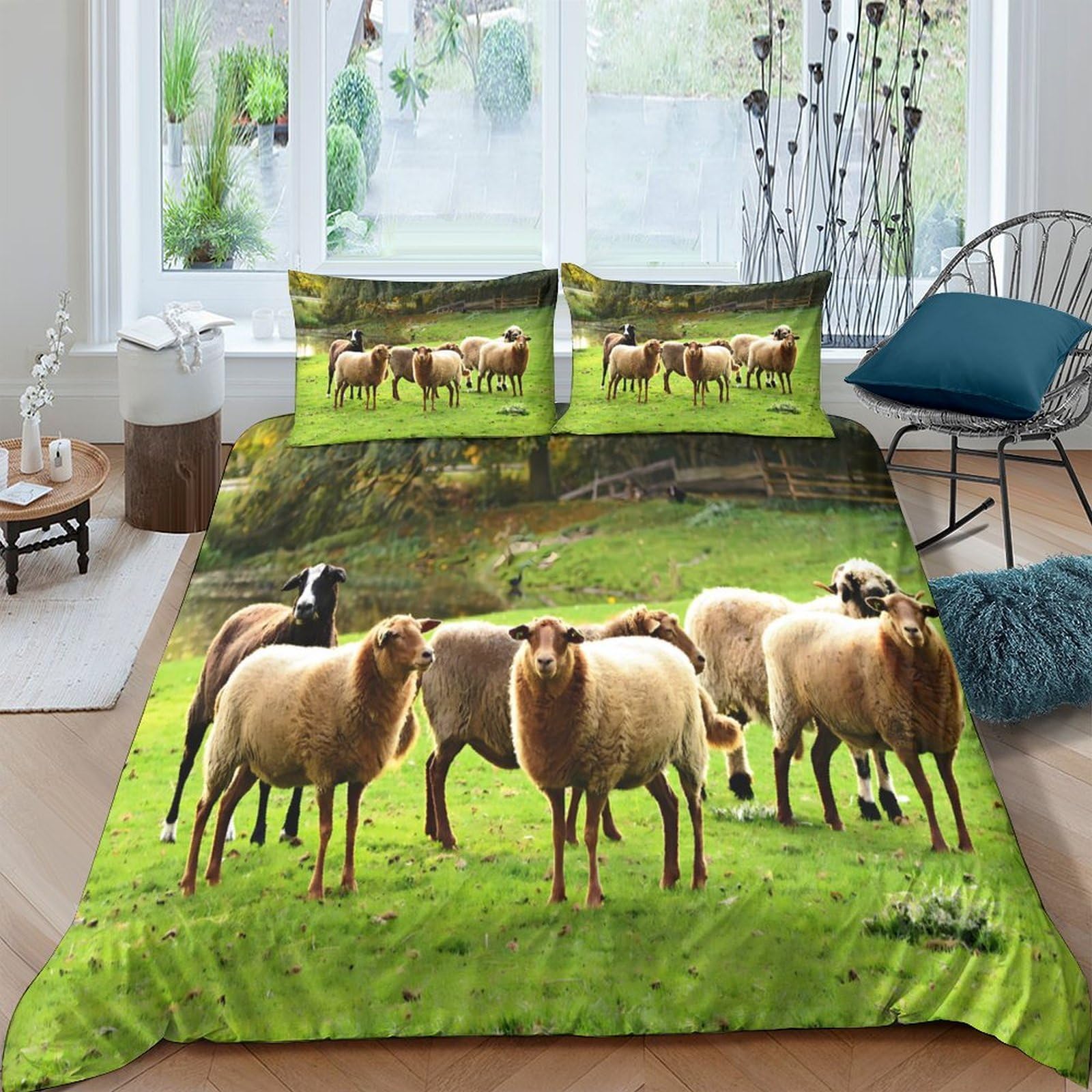Ctjqhvkz Style-8 3D Printed Sheep Pasture Fitted Sheet Microfiber Soft Non-Slip Mattress Cover For Bedroom Guest Room Decor Single（135X200cm）