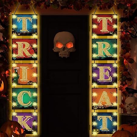 Amazon Co Jp ハロウィンバナー トリック オア トリート ライト付きバナー ハロウィンフロントドアバナー アウトドアホームゲートパーティーデコレーション 4個 おもちゃ Amazon Co Jp ハロウィンバナー トリック オア トリート ライト付きバナー ハロウィンフロントドアバナー アウトドアホームゲートパーティーデコレーション 4個 おもちゃ