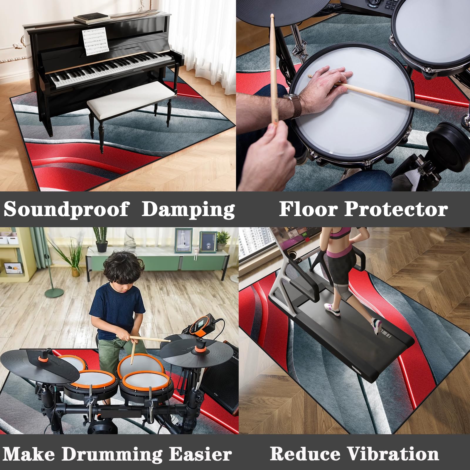 160 x 140 cm Drum Teppich, Schlagzeugteppich, Drum Rug, Trommelteppich mit rutschfester Unterseite für Schlagzeug, Elektrisches Schlagzeug Teppich für Studio, Wohnung, Music Carpet Innen und Außen