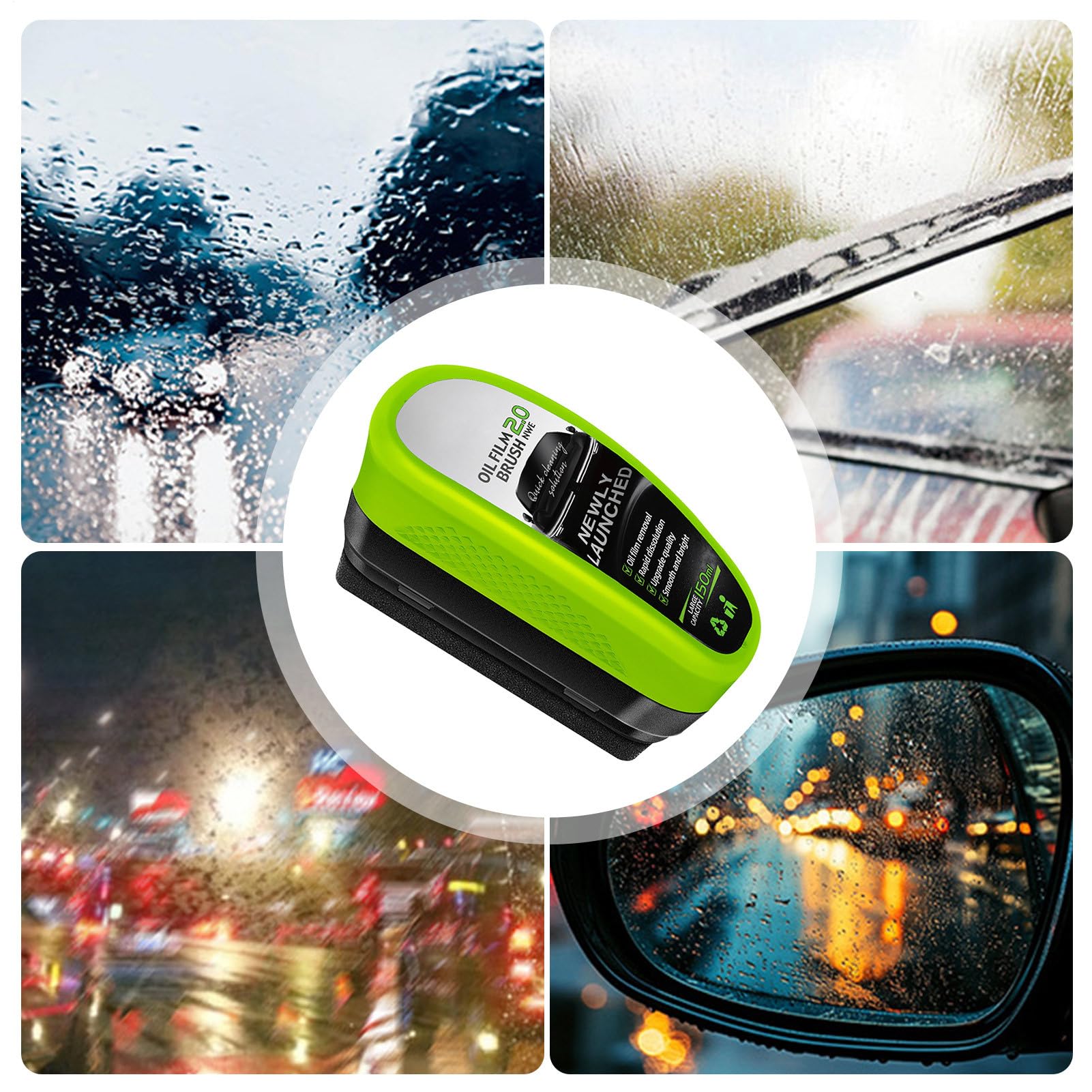 Clear Vision Brosse Nettoyante Anti-Pluie & Anti-Buée Pare-Brise Voiture – Élimine Film Huile + Protection Longue Durée (1 Pièce)