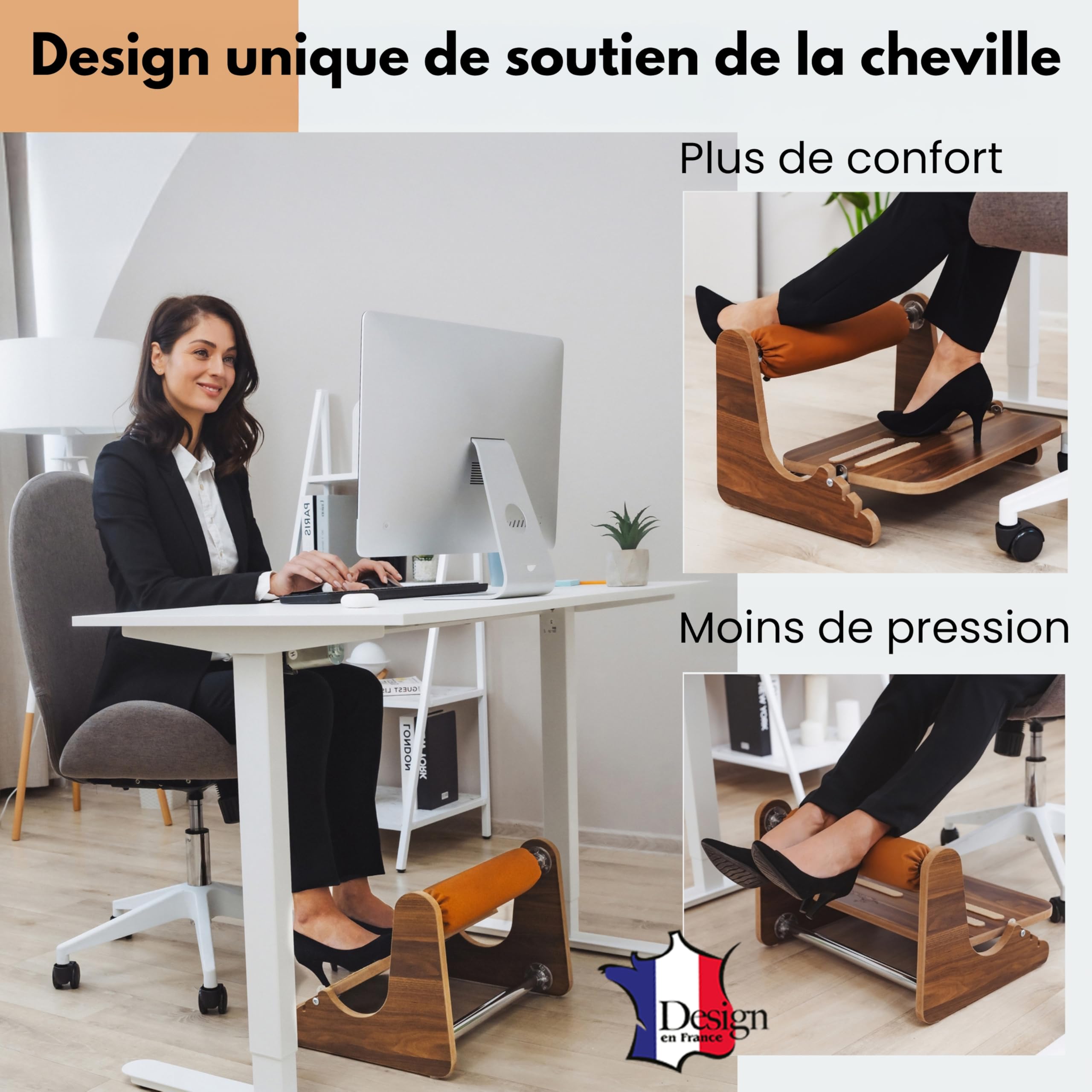 Poggiapiedi da scrivania con poggiapiedi, poggiapiedi regolabile in altezza antiscivolo ed ergonomico in materiale ecologico