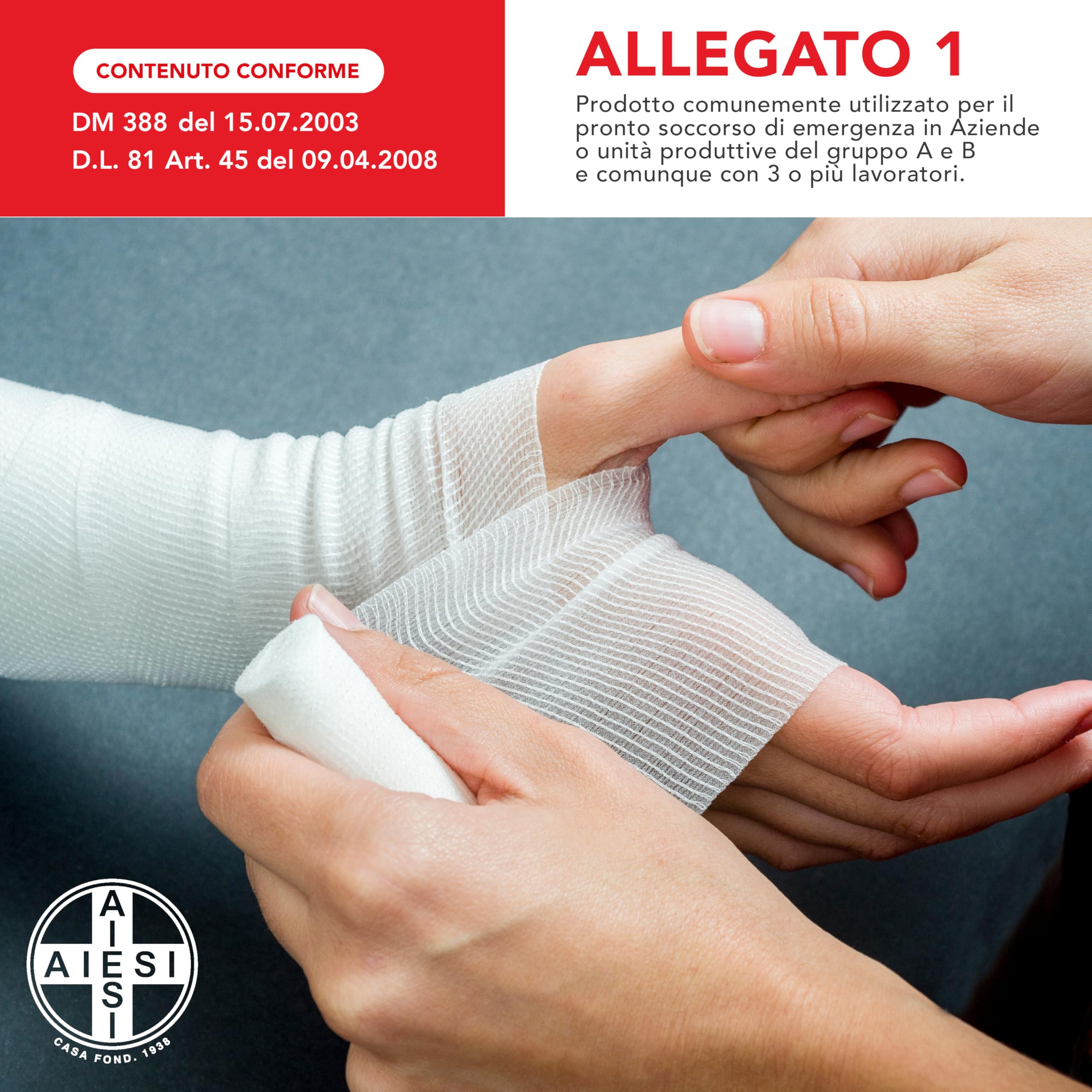 AIESI® Cassetta medica di pronto soccorso (Borsa) ALLEGATO 1 CON SFIGMOMANOMETRO per aziende più 3 dipendenti, Conforme DM388/DL81, Made in Italy