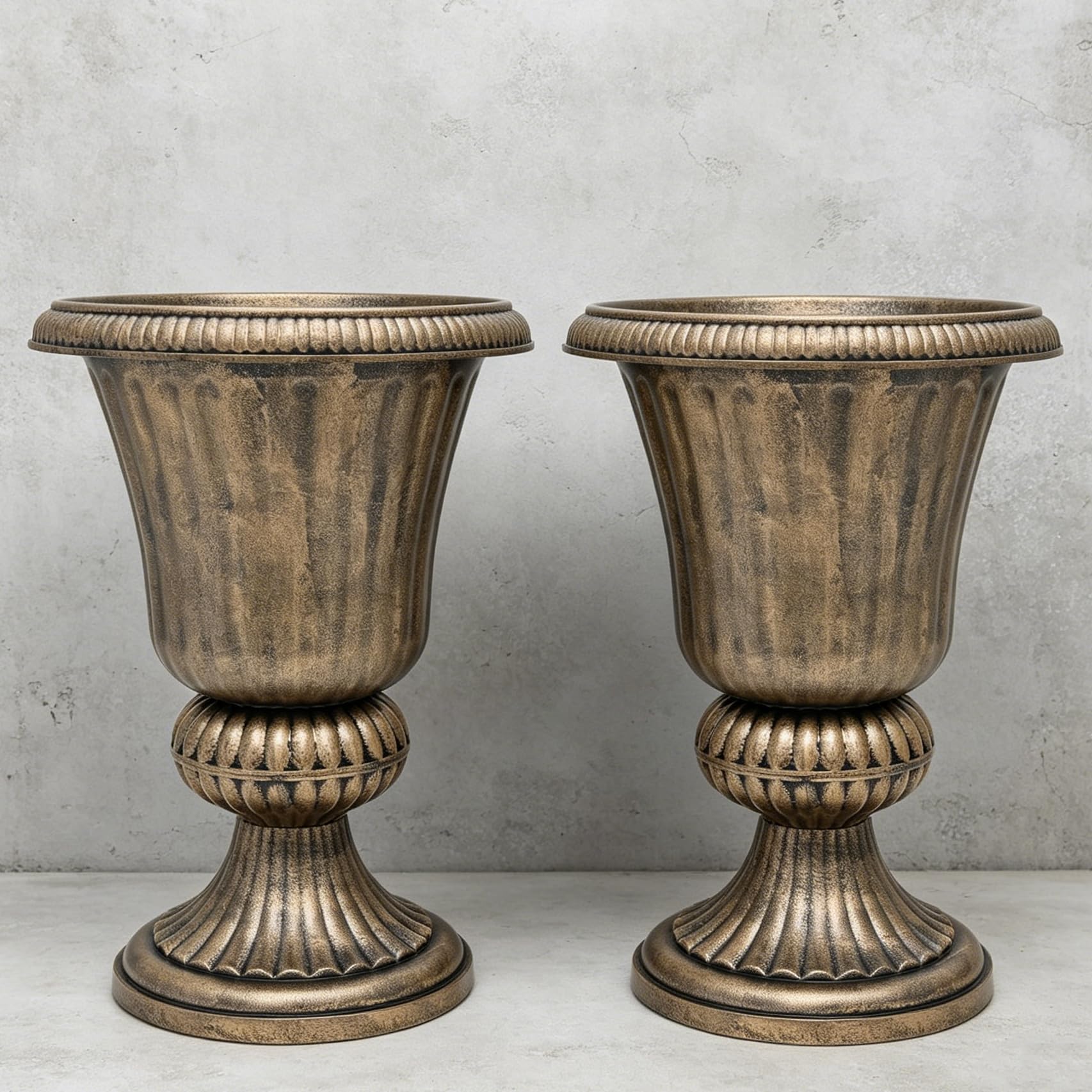 Photo 1 of MoNiBloom 20‘’ Plastic Urn Planter Vase, Flower Pot Set of 2, Brass