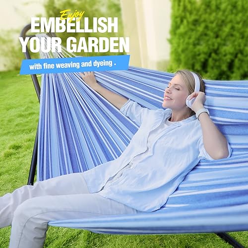 Miniatura 4 de Zupapa Soporte de hamaca con hamaca de ondas azules de mar, marco de acero para 2 personas, capacidad de 550 libras, uso de campamento en el patio