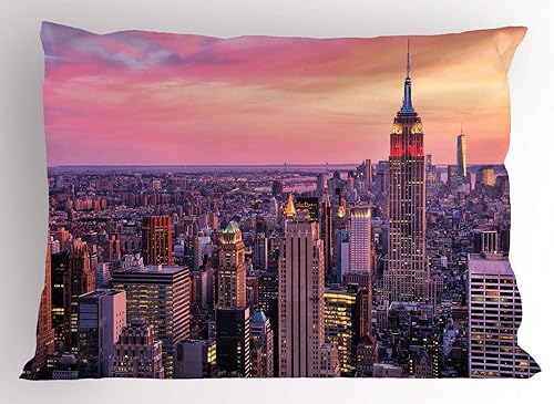 Miniatura 9 de Ambesonne Synthwave - Juego de 2 fundas de almohada, ilustración abstracta de los años 80 con palmeras y cuadros de puesta de sol, artículo de