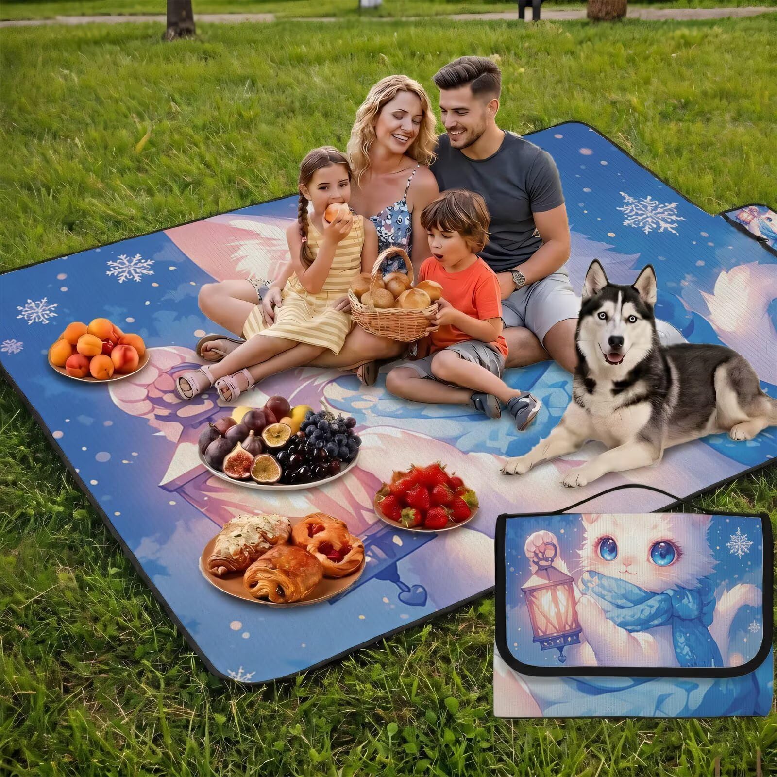 Coperta de Picnic Grande 200x200 cm, Natale Manta Picnic Impermeable Anti-Sabbia Manta de Playa Pieghevole, Outdoor Picnic Blanket per Spiaggia, Camping, Giardino, Trekking - Animali (3) FZ-151