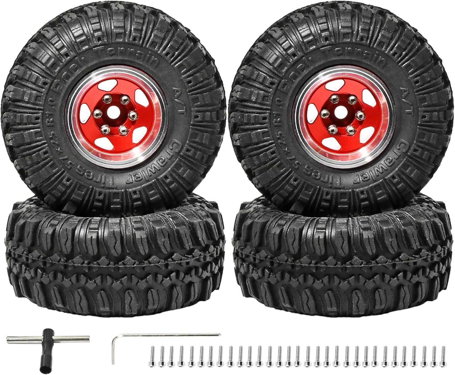 1.0 Beadlock Wheel Soft Tire Set RC Upgrade Part for Traxxas 1/18 TRX4M 1/24 RC Crawlers car Axial SCX24 FMS FCX24 Gladiator Bronco C10 JLU Deadbolt B17 Upgrade.(4Pcs/Set)