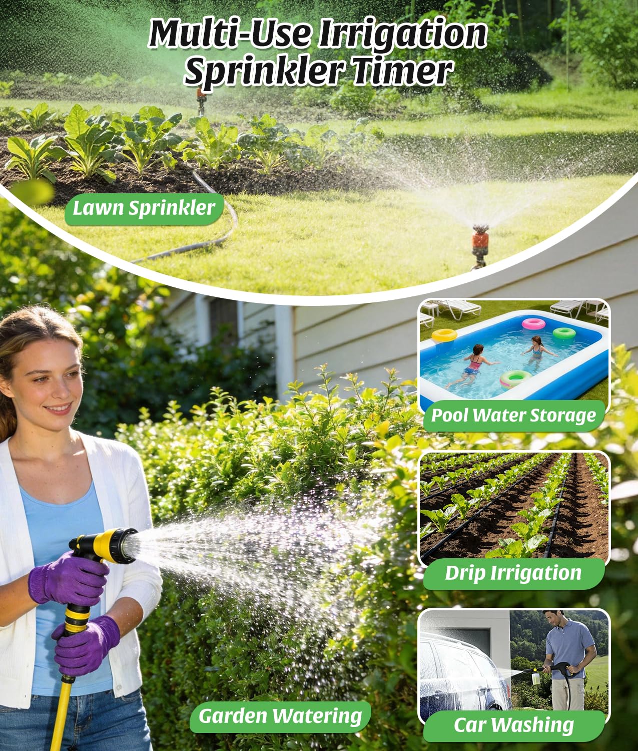 Timer irrigatore con uscita di ingresso in ottone per tubo da giardino, timer per tubo dell'acqua da esterno a 2 zone con ritardo della pioggia/auto/manuale/blocco bambini, controller di irrigazione a