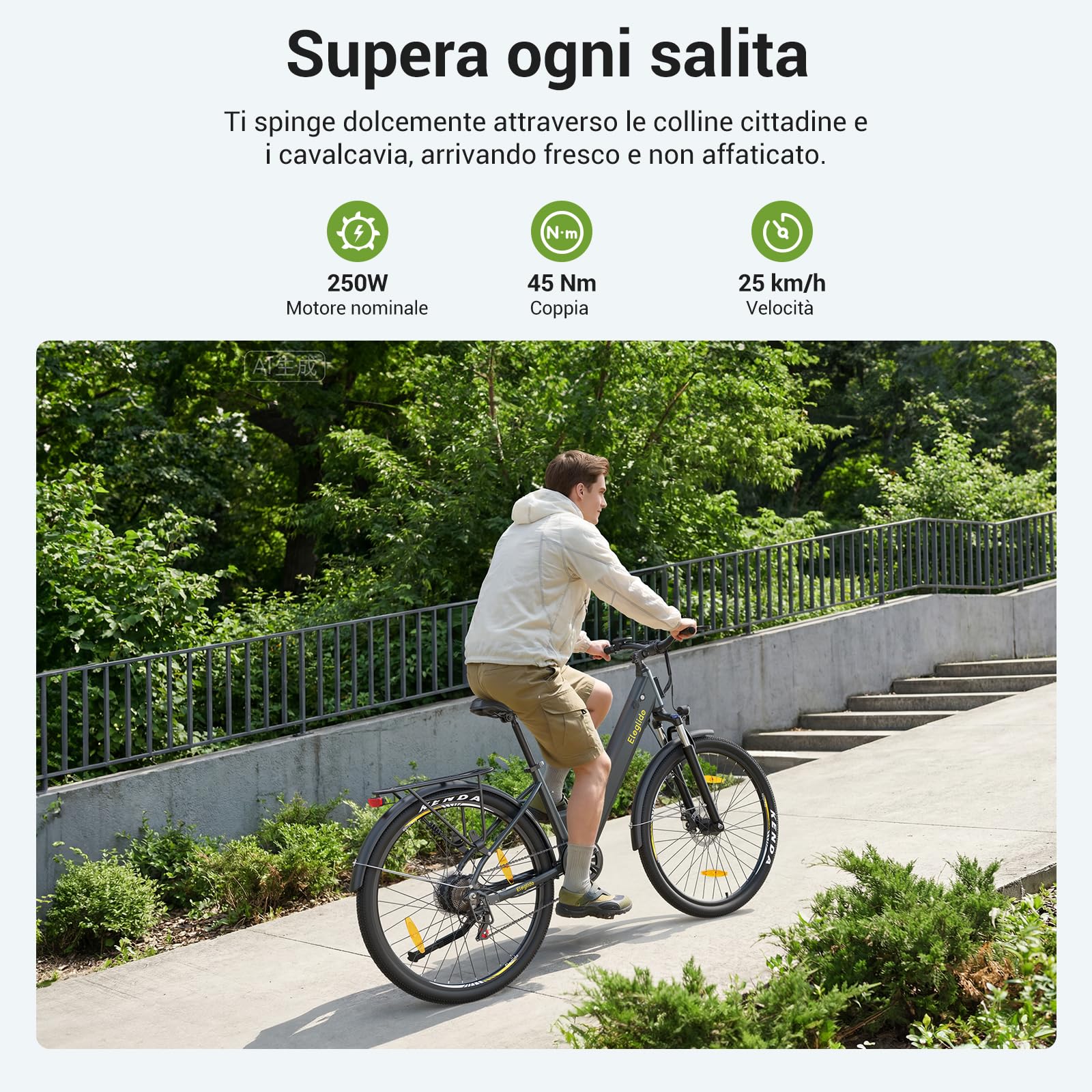 Eleglide Bicicletta elettrica da trekking, bicicletta elettrica T1 Step-Thru, 27,5", bici da trekking, E-Citybike con batteria al litio da 36 V, 13 Ah, fino a 100 KM, motore da 250 W, 7 marce, display