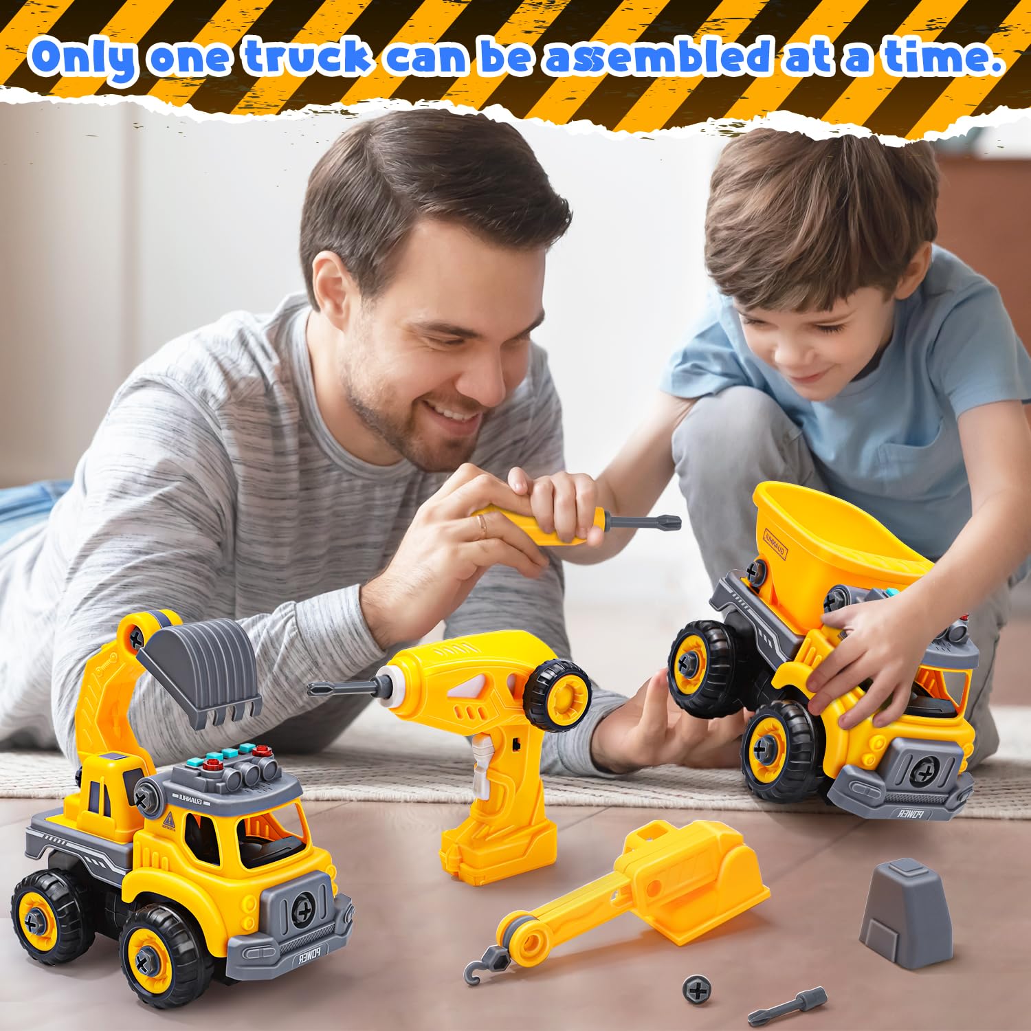 CUTE STONE Take Apart Truck RC Car Remote Control Construction Truck with Sound and Light, for Boy