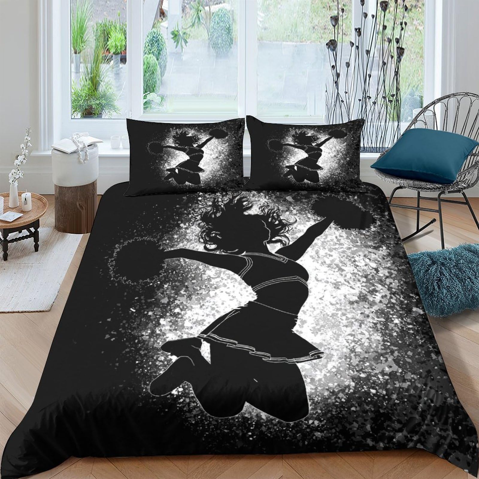 Ctjqhvkz Style-8 3D Printed Cheerleader Silhouette Fitted Sheet Microfiber Black White Bed Cover For Bedroom Dorm Mattress Protection Single（135X200cm）