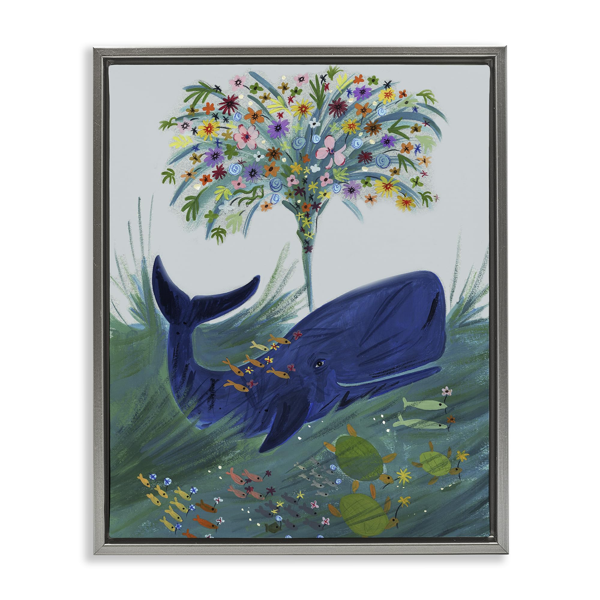 Stupell Industries Flowery Whale Underwater Garden 'A Flowery Whale', Floating Frame Canvas Art, Gray, 25 X 31 Inches, Easy To Hang And Sturdy, Made In Usa, By Kay Widdowson