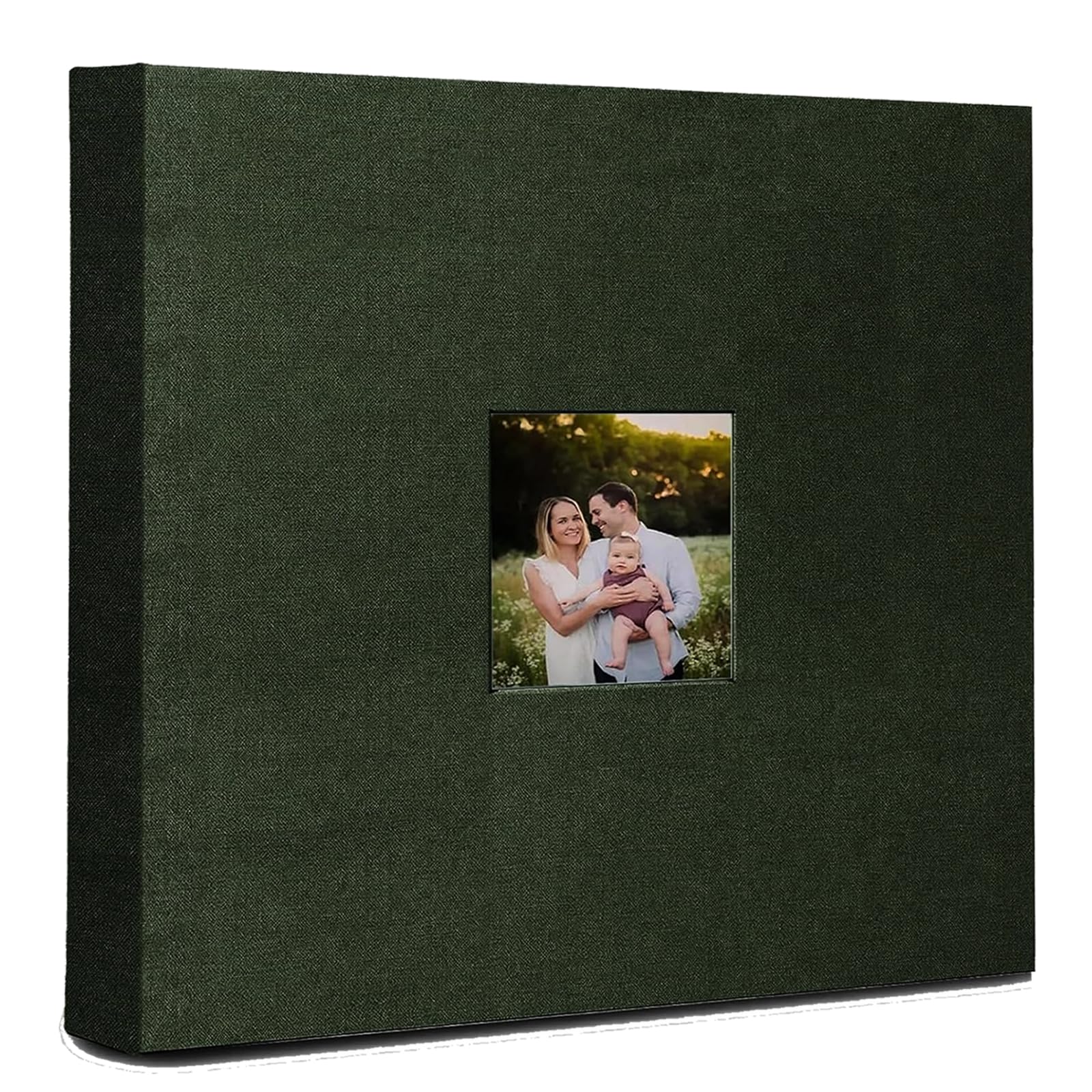 J.west Album photo de 30,5 x 30,5 cm avec 30 pochettes en plastique, 60 pages vierges, couverture en lin, grand classeur à 3 anneaux, album photo de famille, livre de souvenirs à faire soi-même, vert