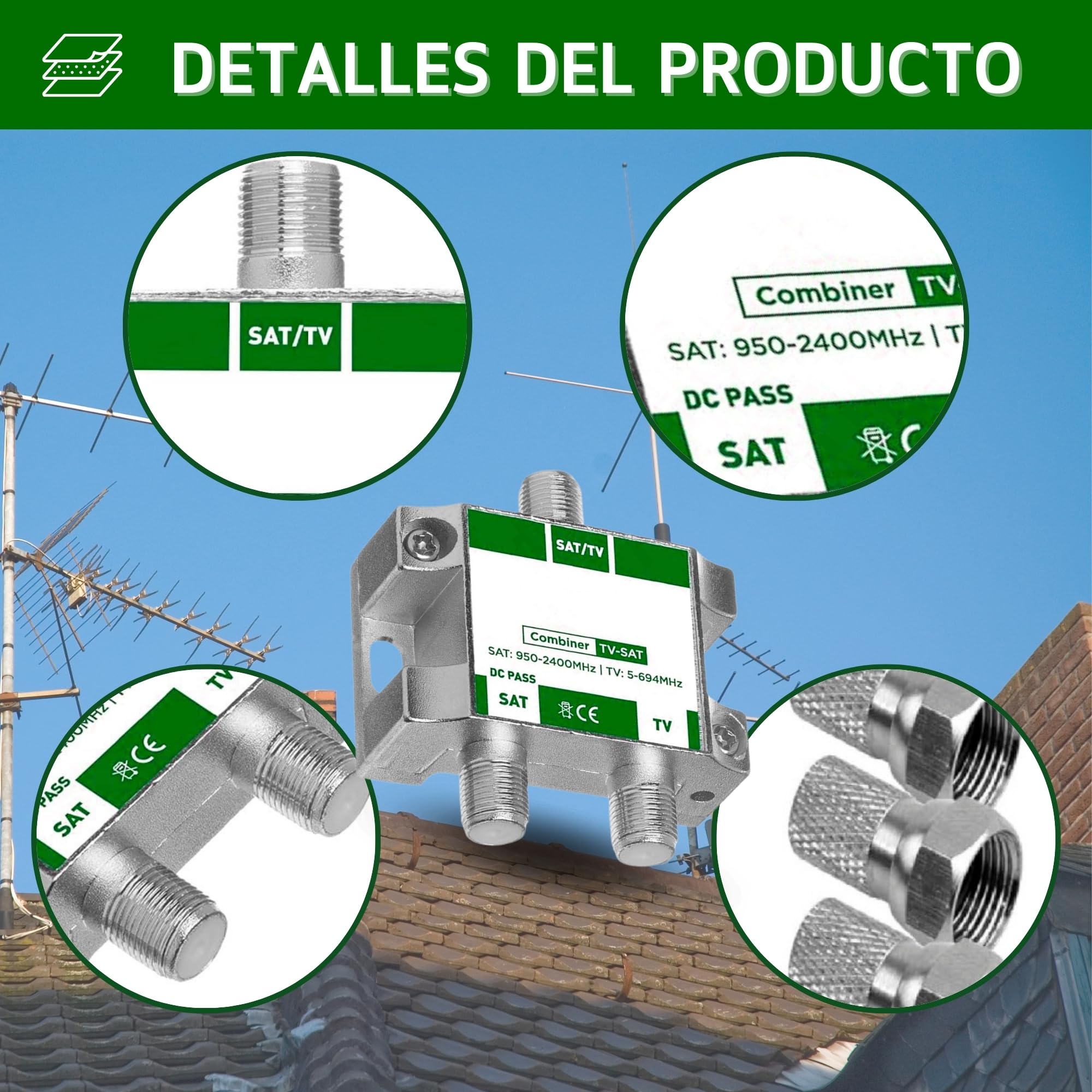 Mezclador de señal satélite y terrestre, Mezclador TV/SAT, Diplexor señal Satélite y Terrestre, Apto para la Combinación de Dos señales en la Misma línea, Paso de DC, con Filtro LTE 5G - imagen 5