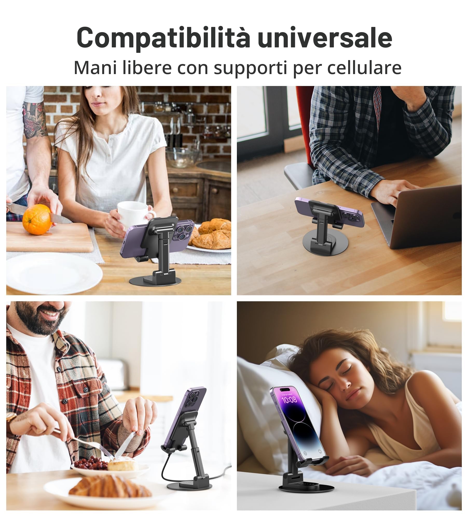 BHHB Supporto Telefono Regolabile, Supporto regolabile per cellulare Pieghevole, Angolo e altezza Supporto telefonico regolabile Compatibile con tutti i telefoni cellulari (Nero)