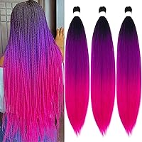 Vista 36 de Cabello trenzado preestirado degradado, negro, morado, azul, preestirado, 26 pulgadas, paquete de 3 extensiones de cabello de ganchillo