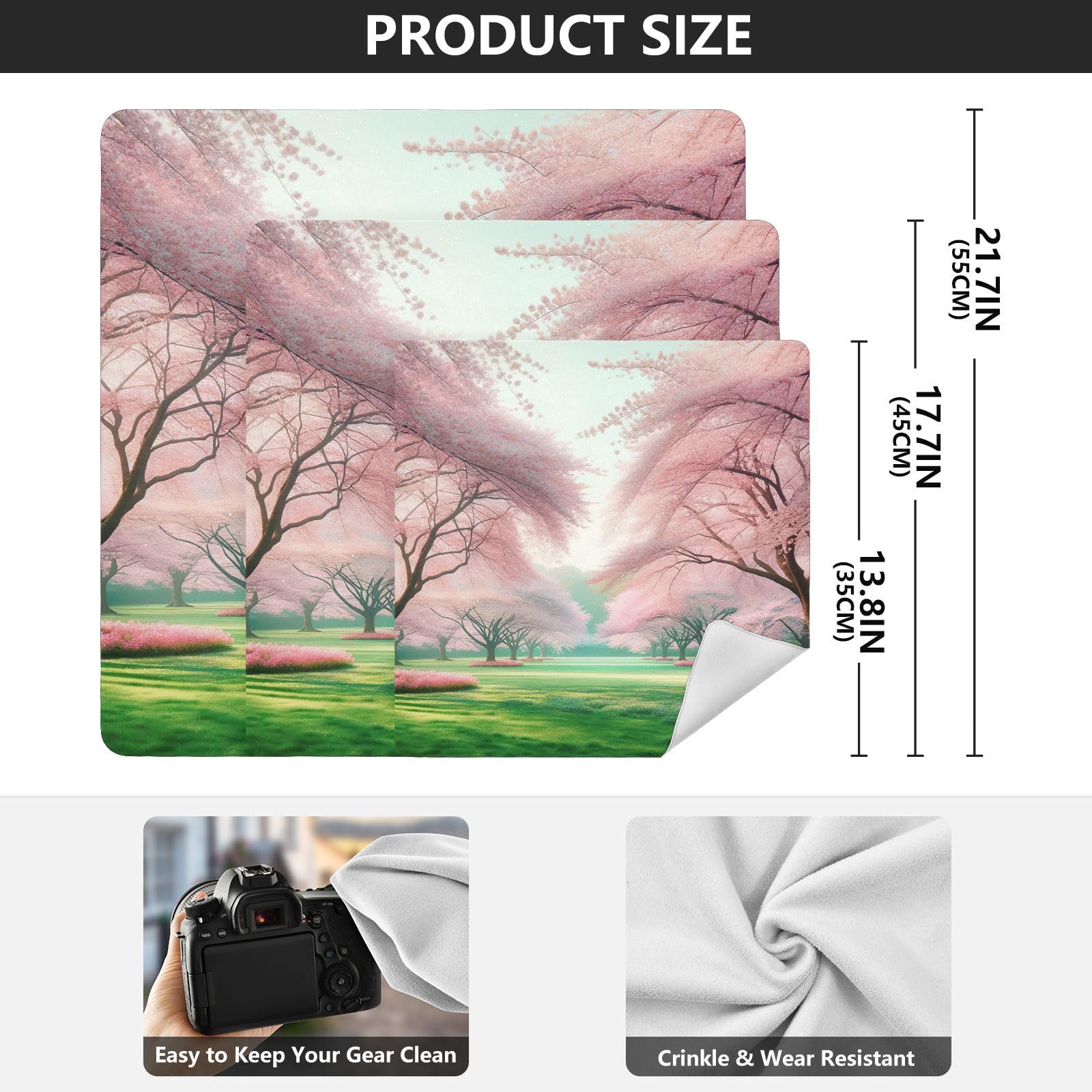 ODAWA Cherry Blossom Tree Self Adhesive Cloth 17.7X17.7 Inch Magic Flexible Folding Self-Stick Makeup Bag Magic Self-Adhesive Cloth for Camera, Lens, Laptop