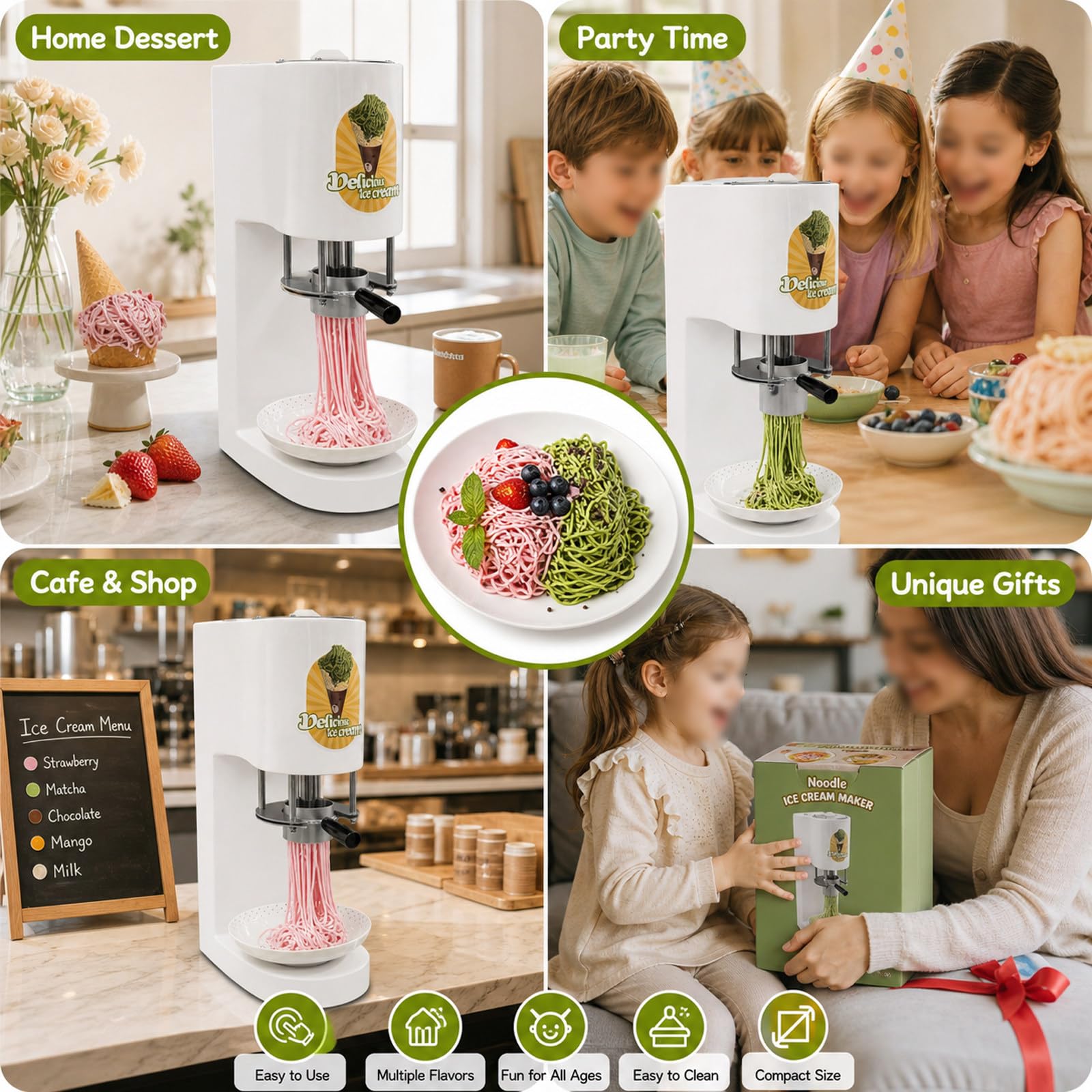 Macchina per Gelato Professionale, MáQuina para Hacer Helado Tipo Espagueti, Fácil manejo con una Sola Mano, Estructura Ligera, para Hacer Helado de Pasta, para Food Trucks White