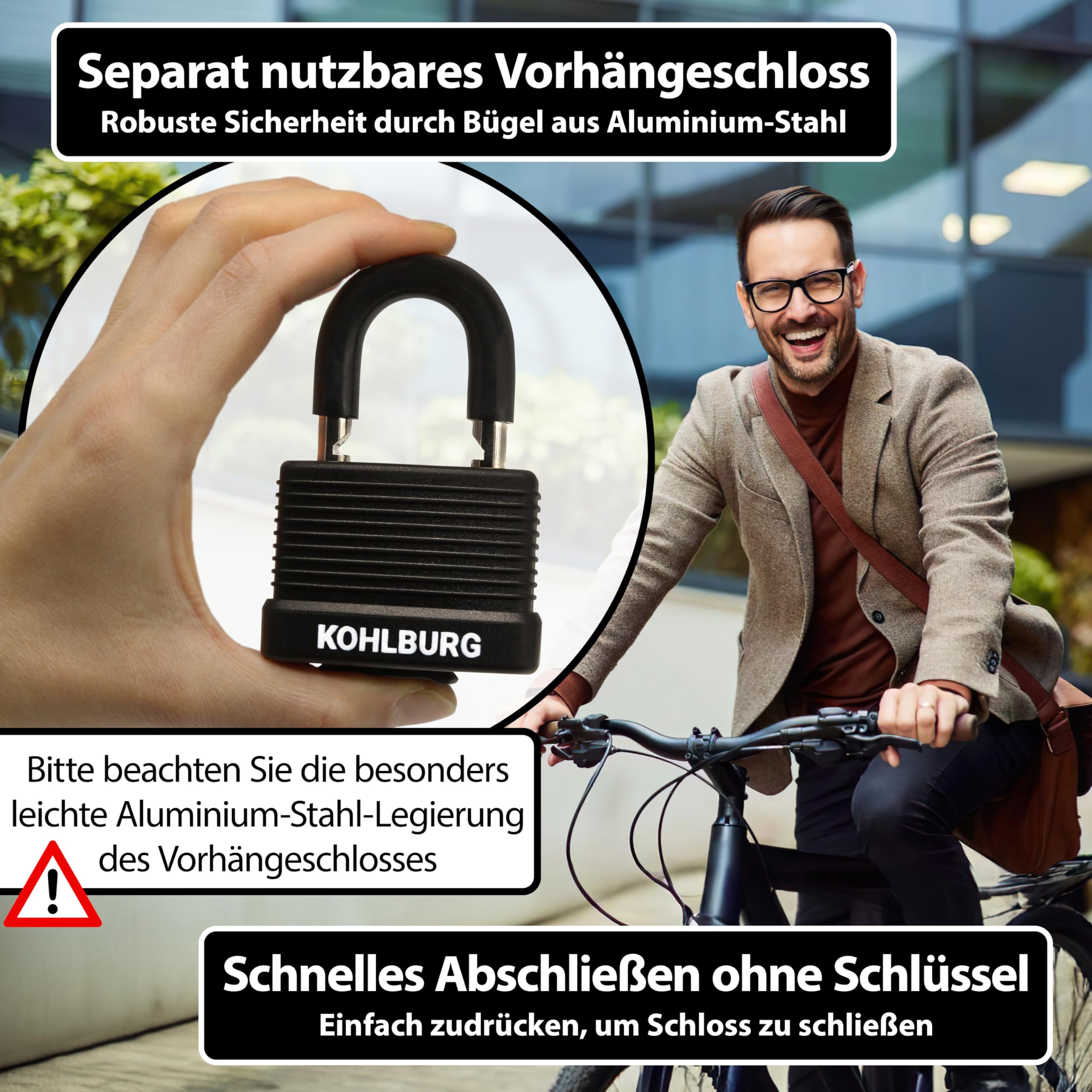 KOHLBURG Kabelschloss 5m lang - Schloss einfach ohne Schlüssel abschließbar - Stahlseil 5 Meter für Fahrrad mit Klettverschlüssen - Stahlkabel 500 cm für Gartenmöbel & als Fahrradschloss