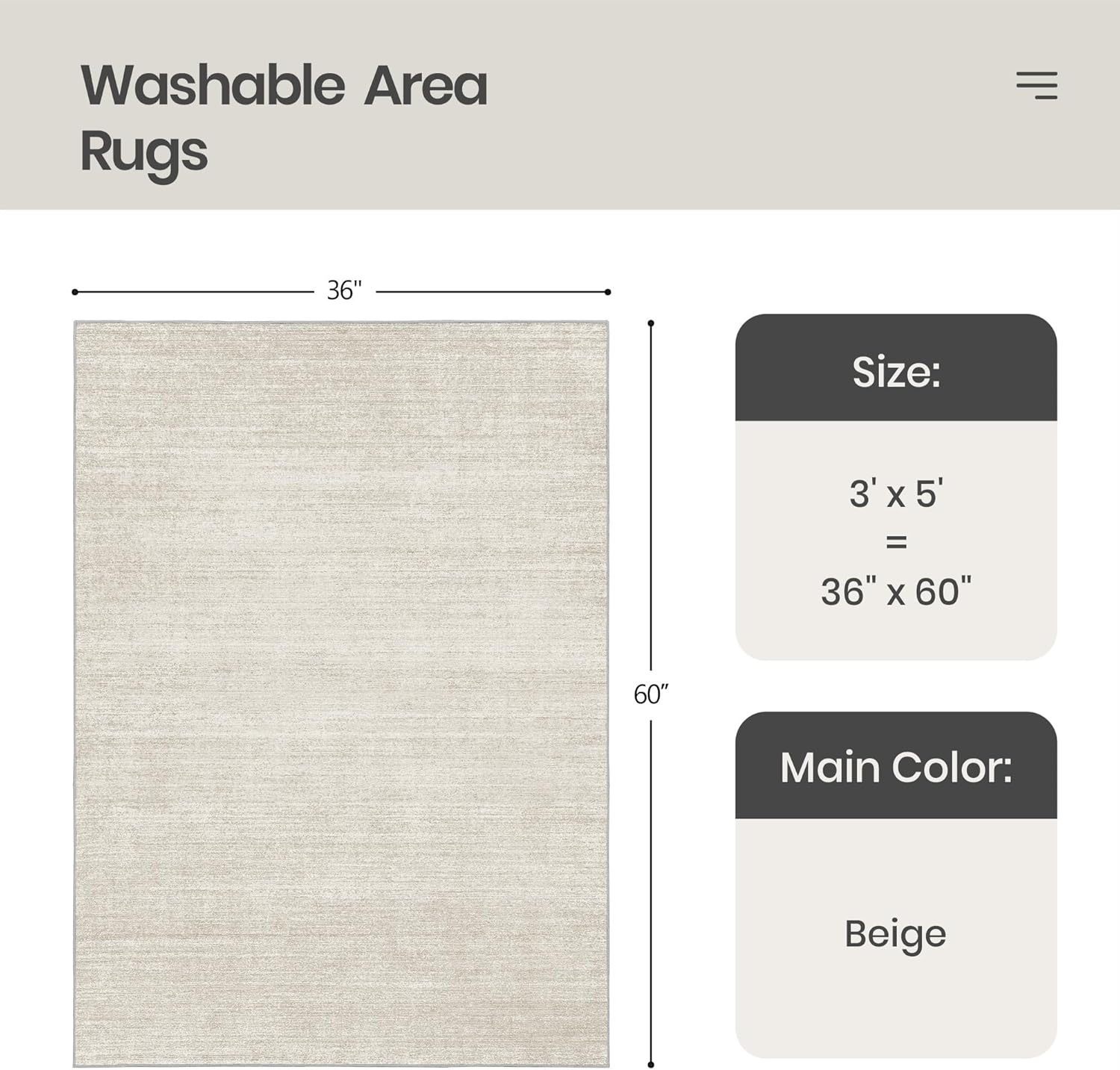 Valenrug Washable Rugs 3x5 - Stain Resistant 3x5 Area Rugs for Living Room, Non Slip Backing Printed Entryway Rugs for Bedroom, Folable Machine Washable Area Rug(3'x5', Beige) 01-beige 3' x 5' (Rectangular)