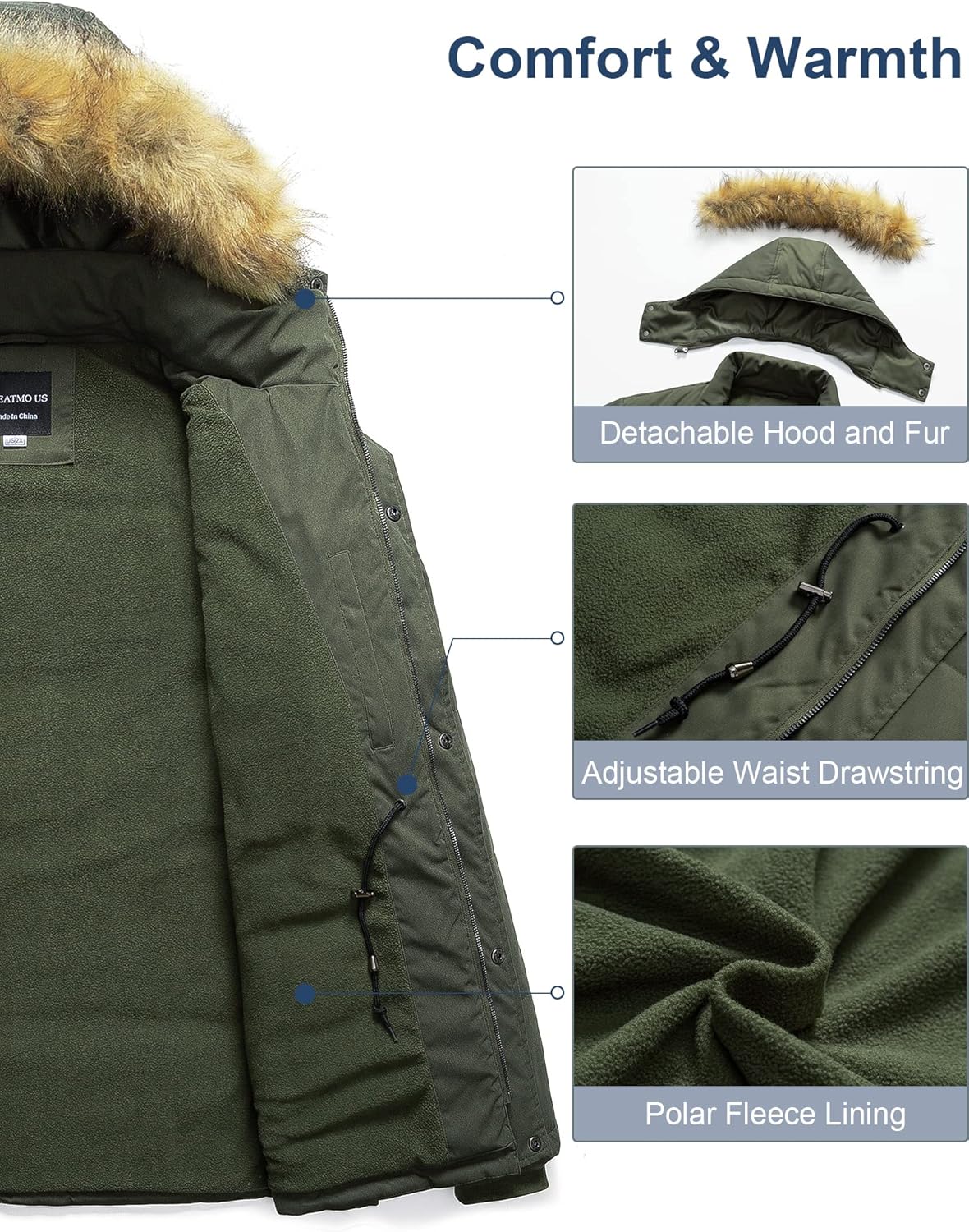 CREATMO US Men's Big and Tall Winter Coat Waterprpoof Long Puffer Jacket Thicken Parka with Removable Fur Hooded - Image 3