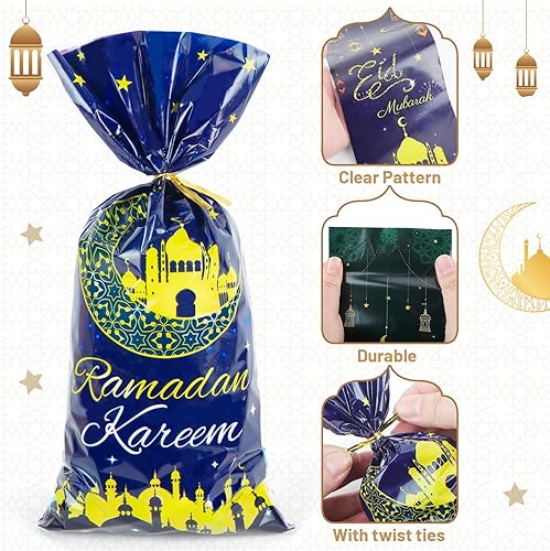 Miniatura 6 de CUDICY Bolsas de regalo de Ramadán, 105 bolsas de recuerdo de fiesta, decoraciones de Ramadán, decoraciones de Eid Mubarak, bolsas de dulces, bolsas