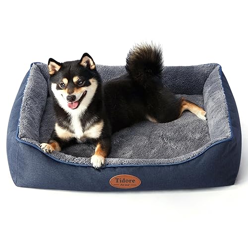 Tidore Orthopedic Dog Beds for Medium Dogs, Durable Egg Crate Foam Sofa Dog Bed wit Washable Removable Cover,Waterproof Lining,Pet Bed for Large Dogs (Navy Blue-Velvet, 26.4" L x 21.7" W x 6.2" Th) - 26.4"L x 21.7"W x 6.2"Th - Navy Blue-Velvet