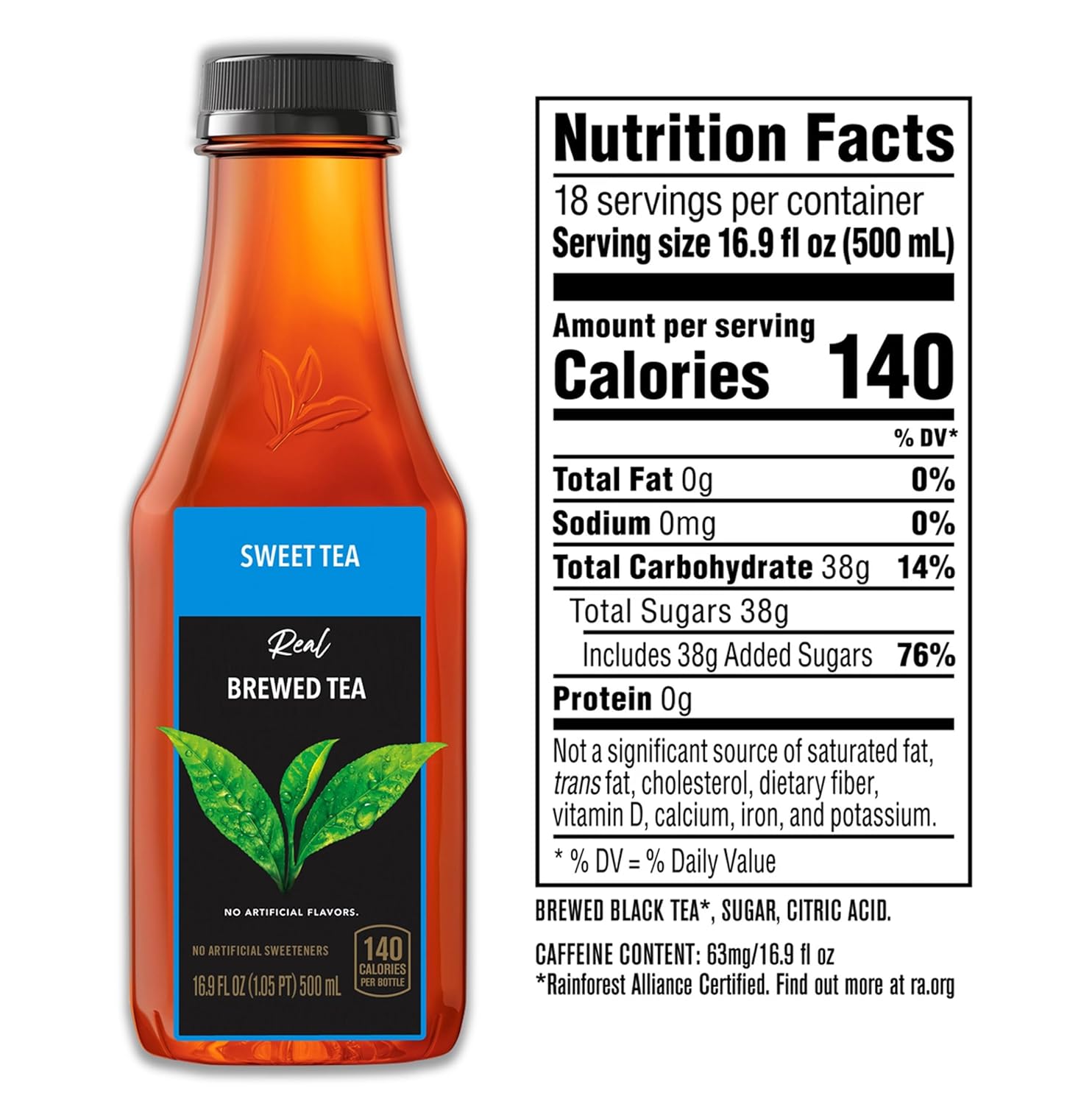 Real Brewed Black Tea, Sweet Tea, Pure Leaf 16.9 oz, Real Sugar, Real Tea Leaves (36 CT)