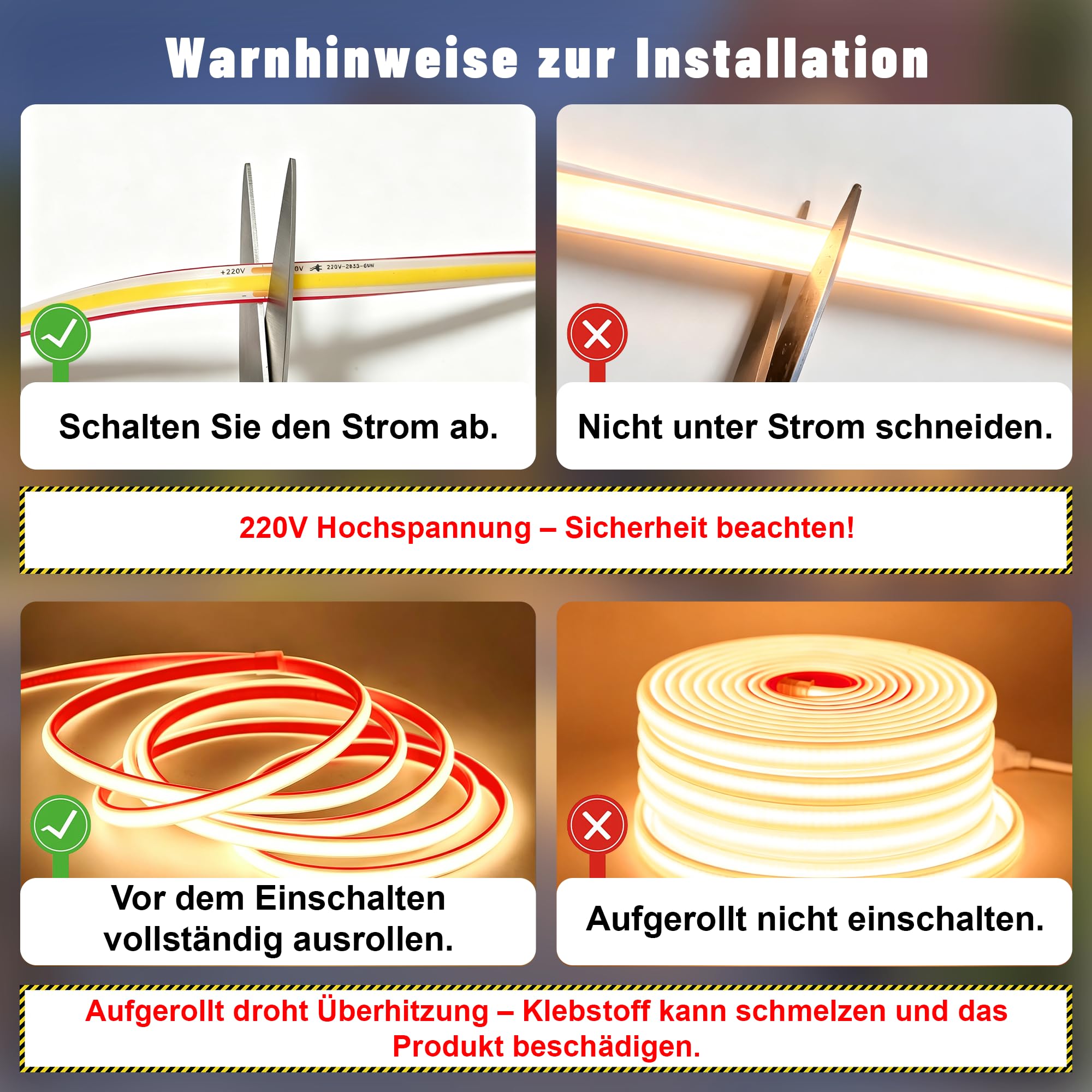 Outdoor IP67 Wasserdicht COB LED Streifen 15M Mit Fernbedienung, AC 220V-230V Dimmbar Direktanschluss 2700K Warmweiss LED Strip, Superhell Selbstklebend für den Außenbereich, Garten, Terrasse