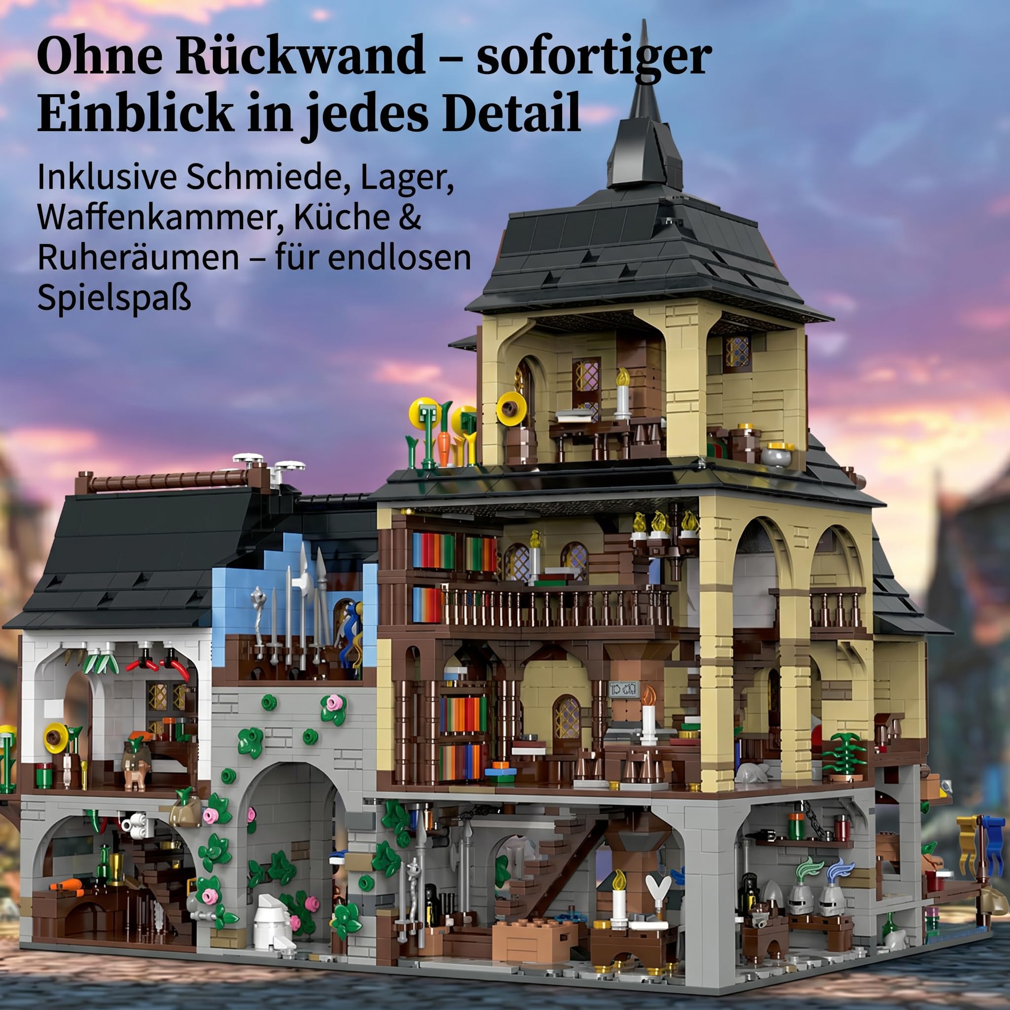 Klemmbausteine Mittelalter Haus - 3867 Teile Medieval Burg Modular Buildings, Mittelalterliche Stadt Schloss Architektur Bausteine Set für Erwachsene