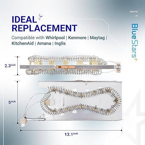 Miniatura 3 de BlueStars 3387747 WP3387747 Elemento calefactor para secadora Whirlpool MEDB835DW4 GEW9250PW1 GEW9250PW0 GEW9200LW1 WED5100HW1 WED8300SW2 MED6230HW1