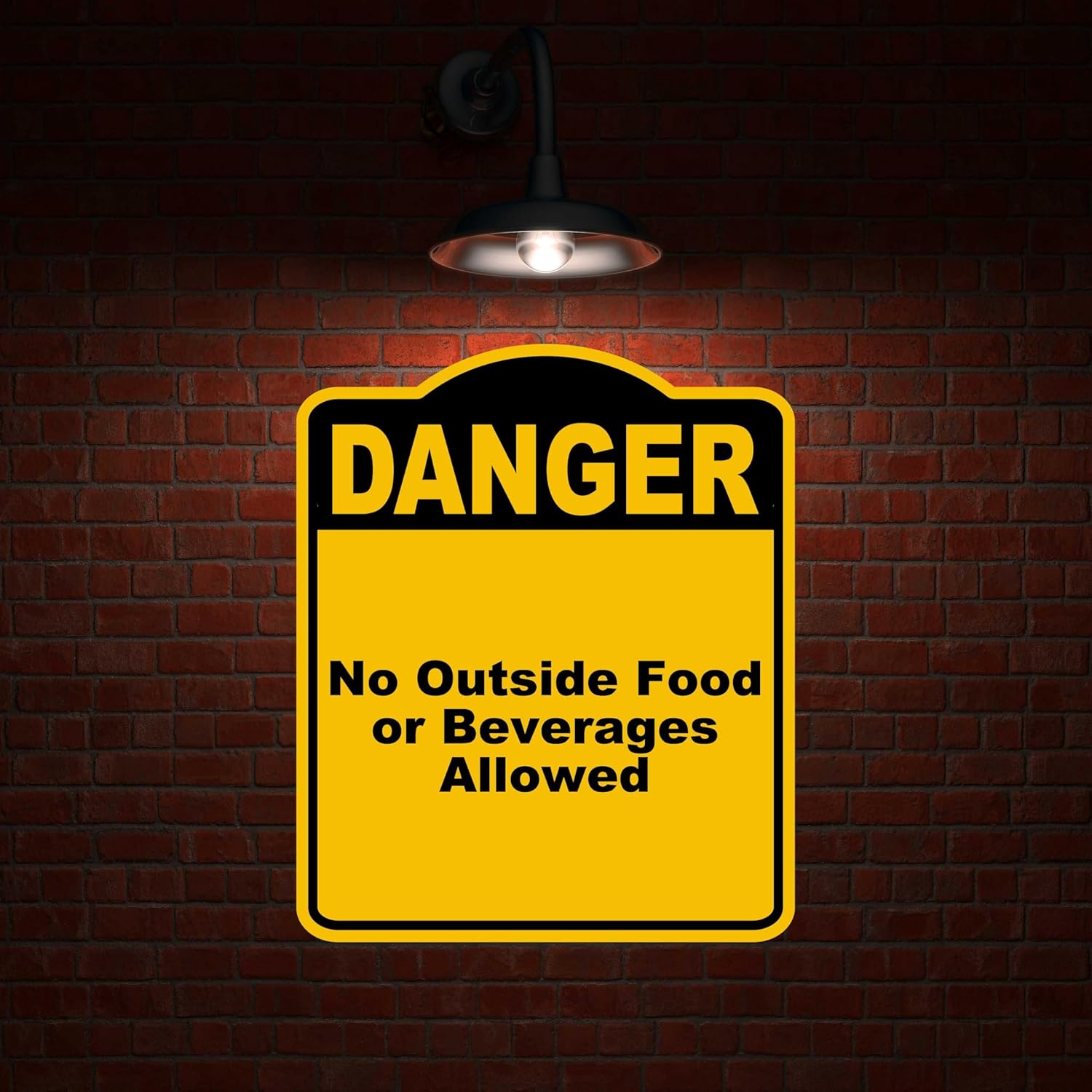 No Outside Food or Beverages Allowed Danger Yellow Black Aluminum Composite Sign 20 x 24 inches