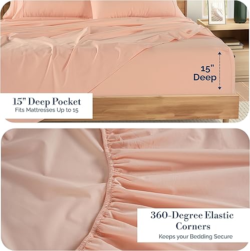 Miniatura 3 de Casa Platino Juego de sábanas refrescantes de 100 % algodón percal de 4 piezas, ligeras para verano, con bolsillo profundo de 15 pulgadas, sábana