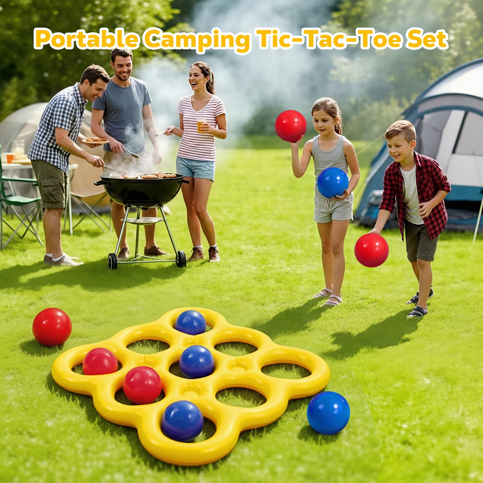 MoKo Set Giochi Acquatici Tic-Tac-Toe per Piscina, Galleggiante Piscina Gonfiabile con 10 Palline, Giochi per Feste in Famiglia Spiaggia Outdoor Adulti Adolescenti Bambini 2-10 Giocatori