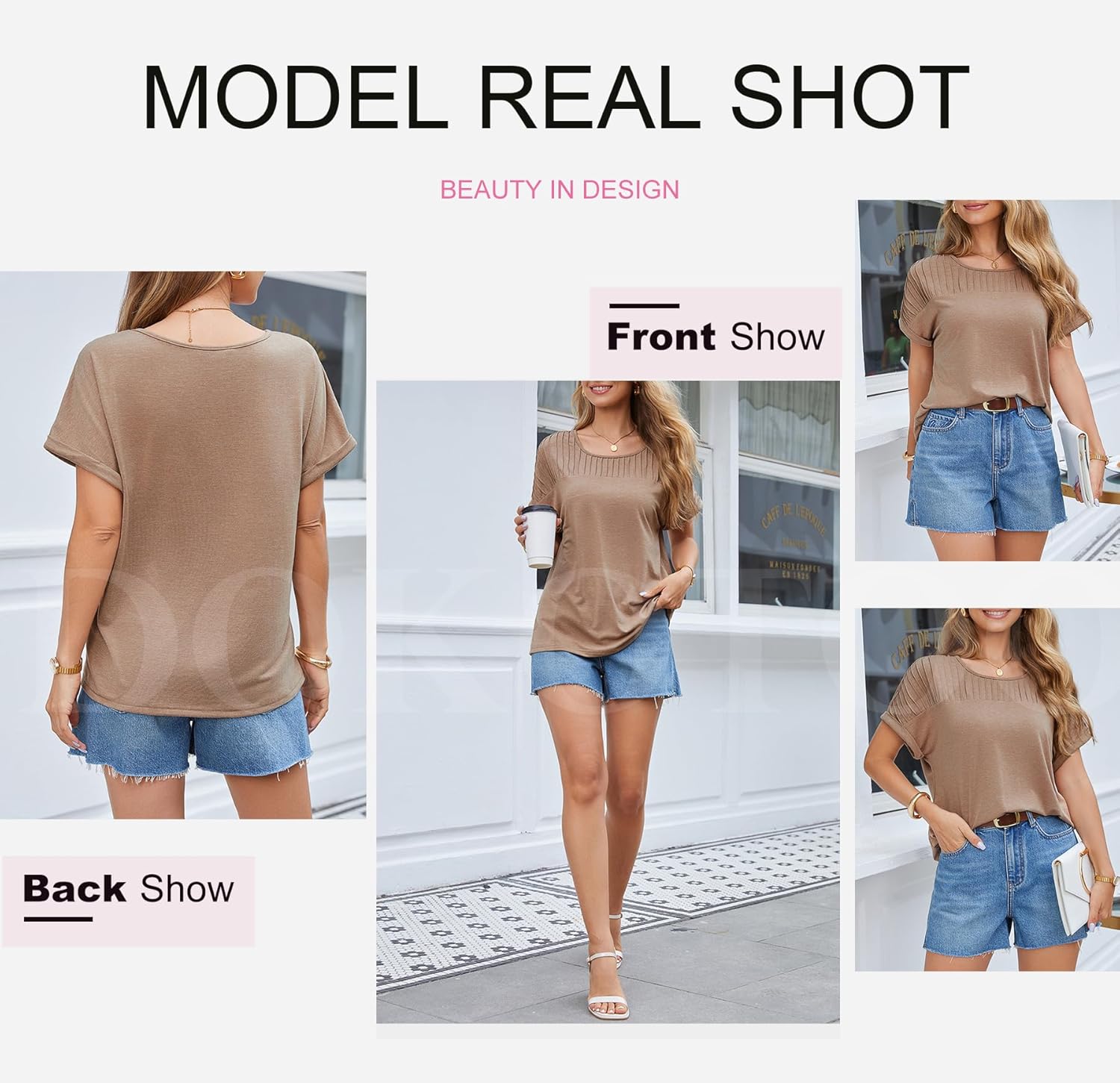 Dokotoo Womens Tops Trendy Crewneck Short Sleeve Summer T Shirts Casual Solid Loose Basic Pleated Blouses - Image 4