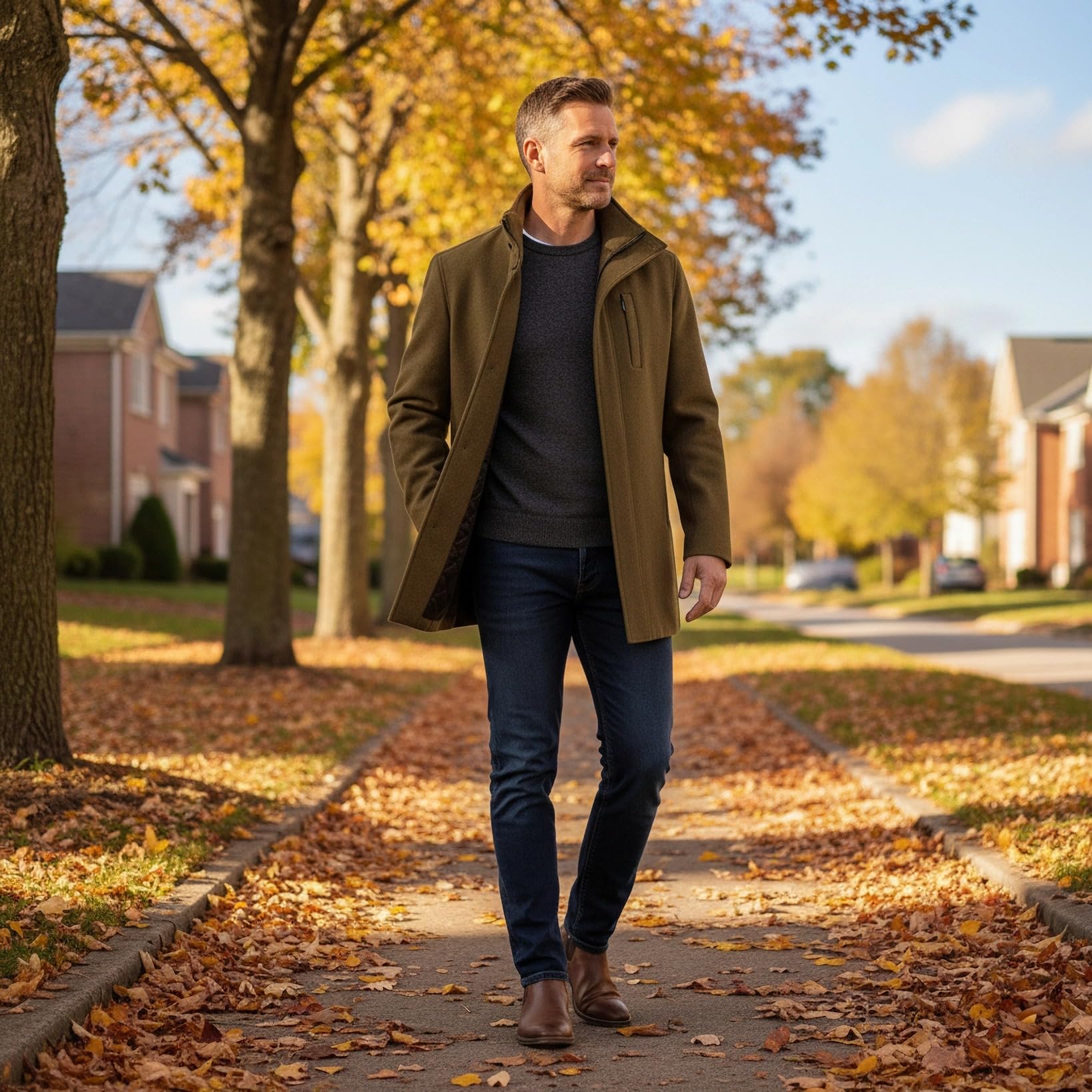MODFUL Manteau en laine pour homme, longueur moyenne, chaud, manteau d'hiver, Peacoat, coupe ajustée, pour le travail
