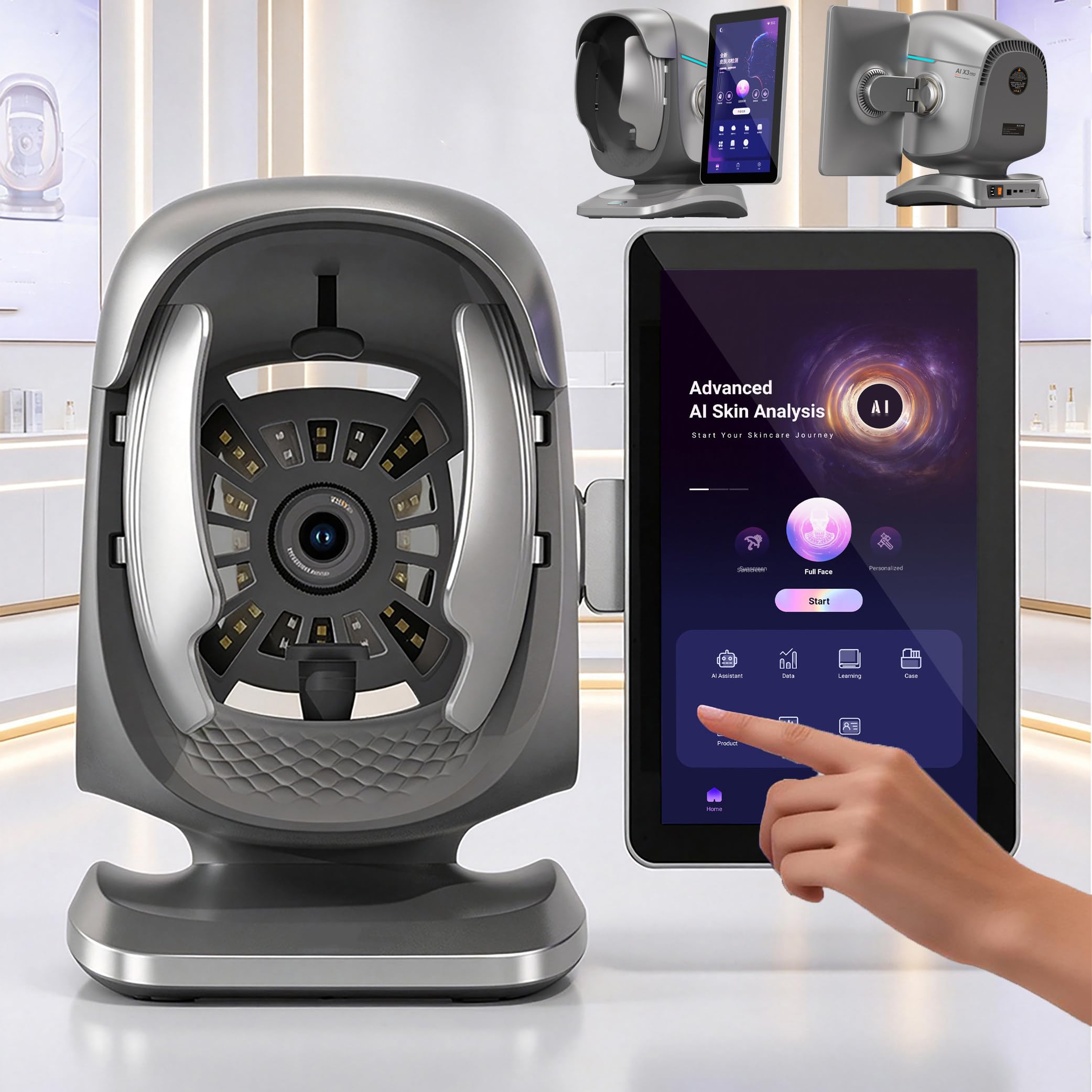 Facial Analysis Instrument | Ai Skin Analyzer Device with Scalp Measuring Handle | 38MP AI Skin Analyzer Tools | 8 Spectral Analysis | for Skin Condition Evaluation, for Salon SPA A