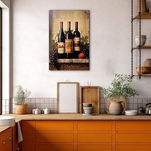Miniatura 112 de Hzddty Lienzo decorativo para pared, diseño rústico de cocina, vino tinto y pan, cuadros de comida para decoración de pared, impresiones de pintura