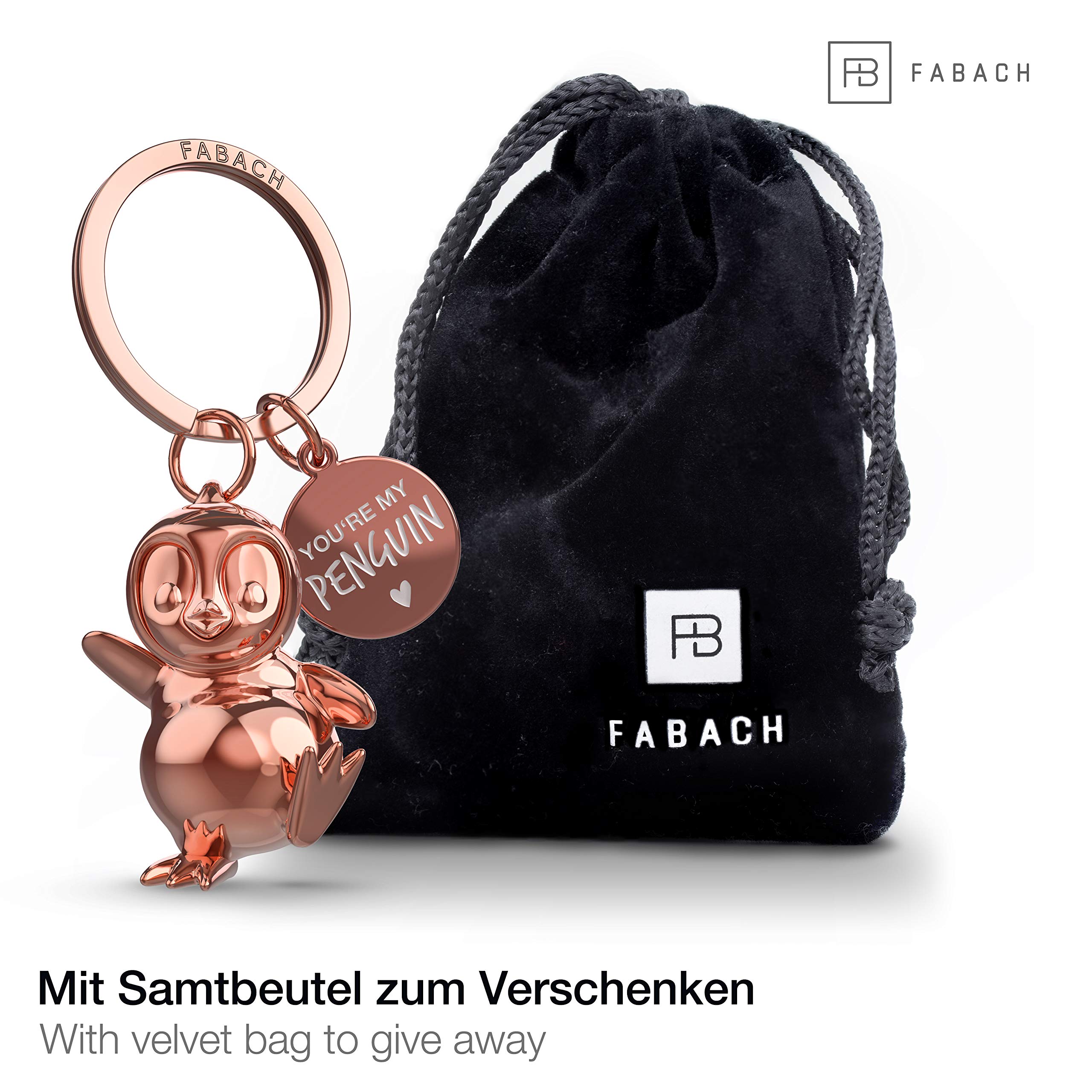 FABACH Breezy breloczek do kluczy z pingwinem - pingwin talizman na szczęście prezenty dla dziewczyny lub chłopaka - prezent dla partnera miłość breloczek do kluczy na urodziny, rocznicę - grawerunek