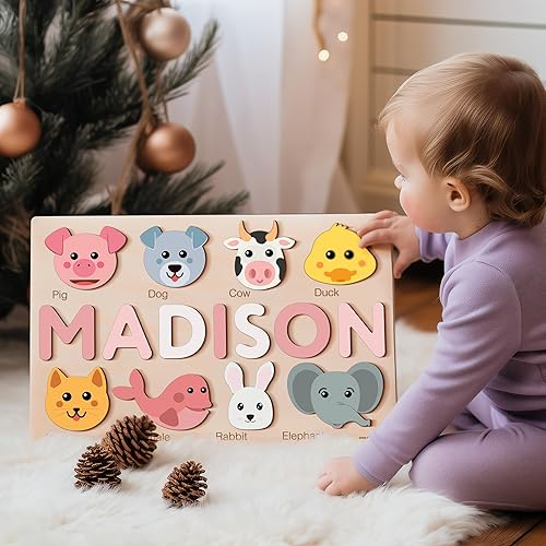 Miniatura 10 de Boy and Girl Personalized Birthday Gift, Custom Handmade Name Puzzle with Animals, Gift for Kids, Christmas Gifts, Unique New Baby Gift, 0 3 6 9 12