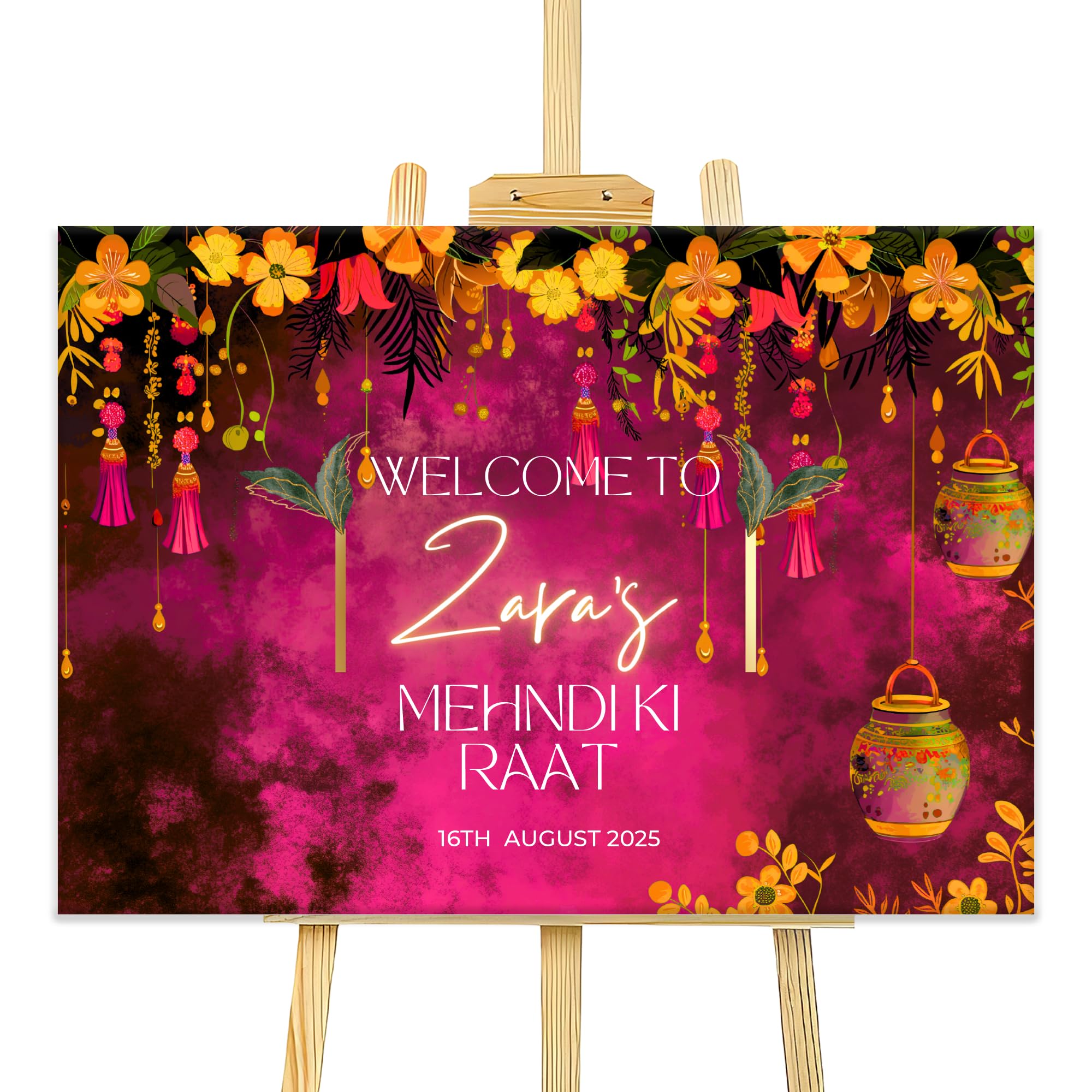 Personalised Mehndi Welcome Entrance Sign Board Custom Indian Wedding Party Decor A1 Foamex Board (Design 5)