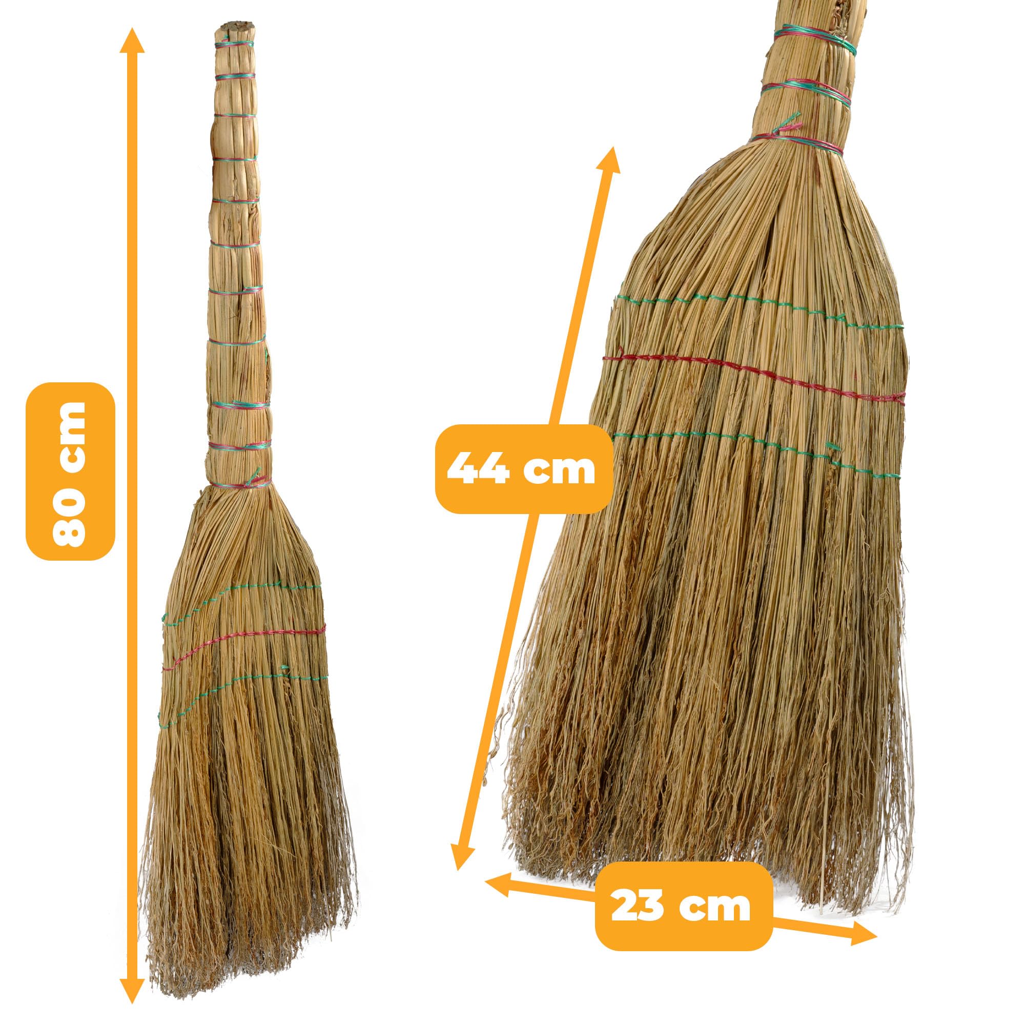 Miotła Sorgo ze Słomy Naturalna Wytrzymała Miotła Ekologiczna na Zewnątrz i do Domu 80 cm Długości Drewniany Trzonek Miotełka z Sorga i Kij Zamiatacz SORGHO
