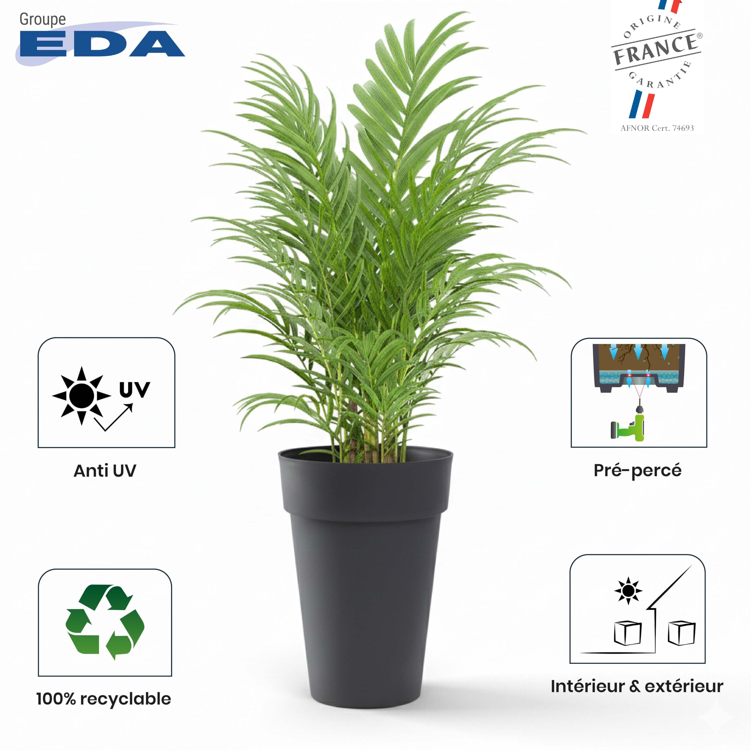 EDA PLASTIQUE - Vaso Da Fiori Quadrato Medio-alto Tuscany - 39 X 39 X H 53 Cm 51 L Verde Alloro 3086960264017