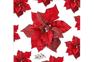 ABSOFINE 9'' Christmas Glittery Flower Ornaments