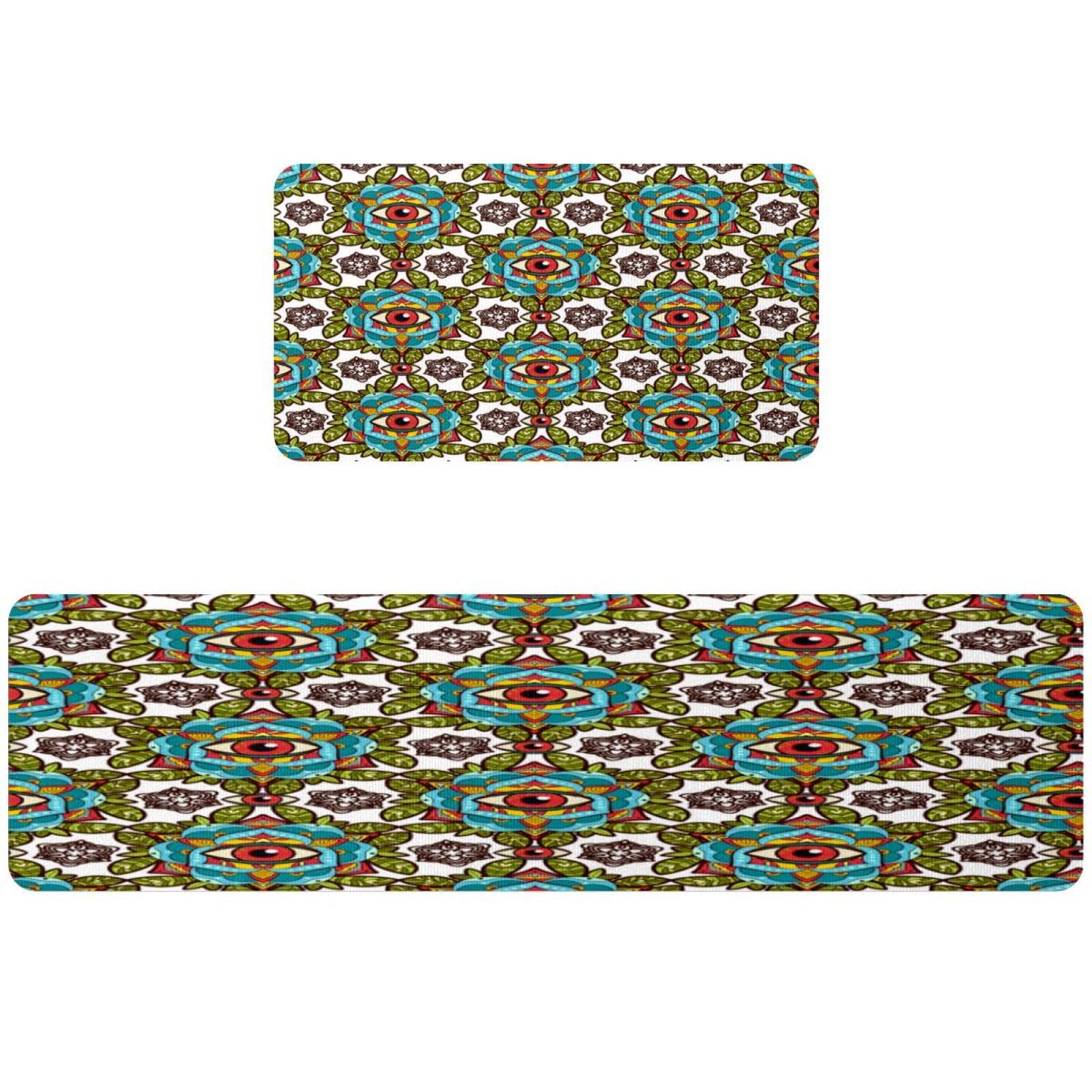 Lot de 2 tapis de cuisine absorbants et antidérapants lavables motif pivoine rose