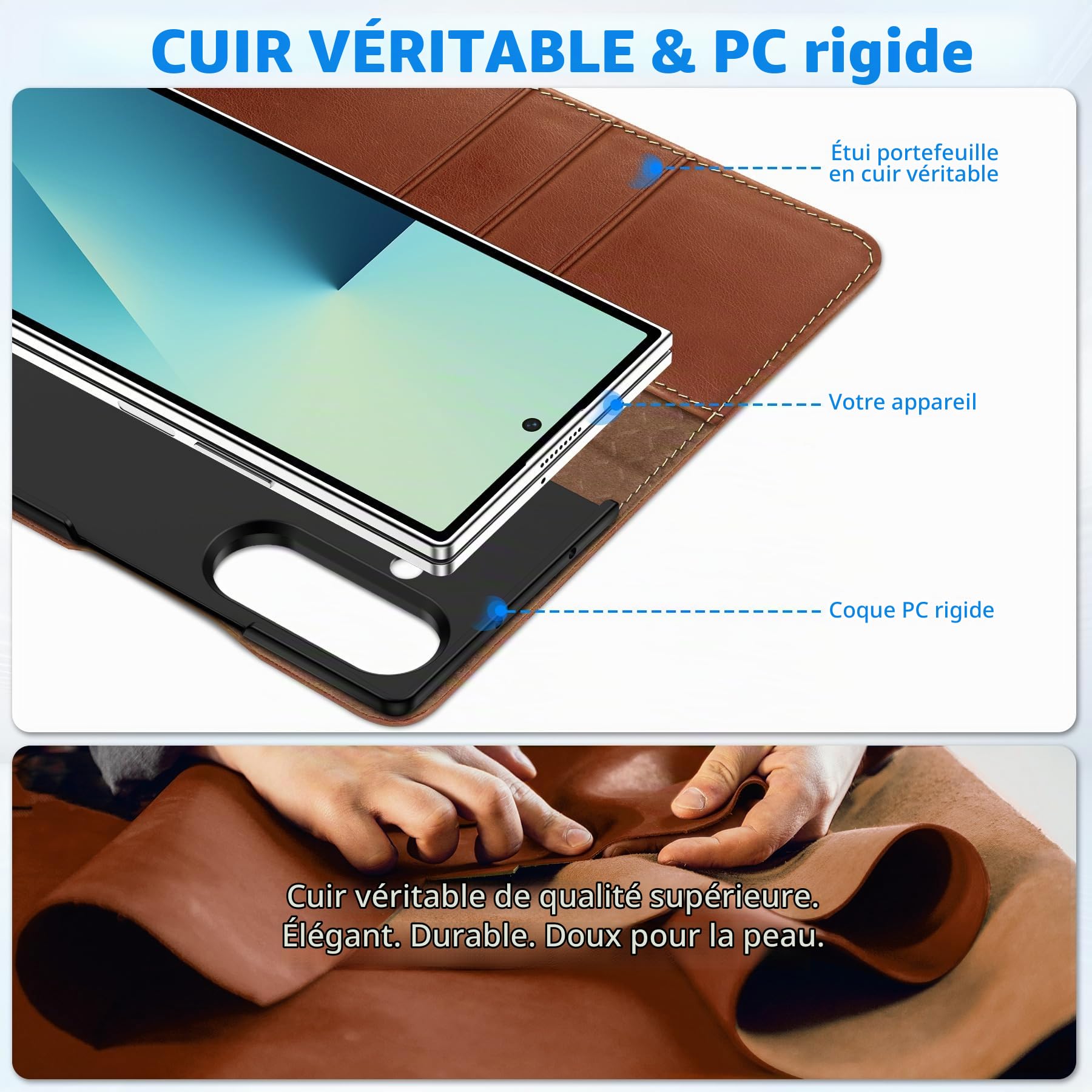 Shieldon Coque en Cuir Véritable pour Galaxy Z Fold7 (8.0"), Marron Rétro