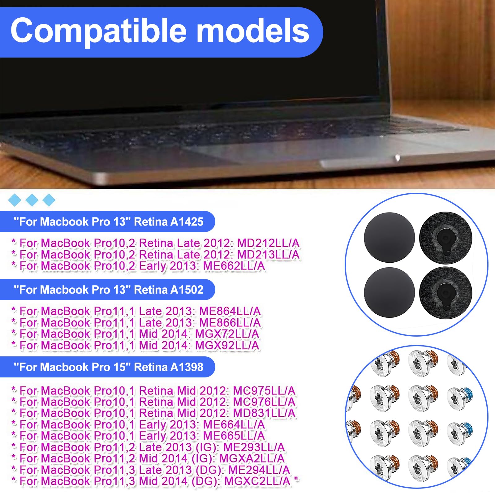 Piedini di ricambio in plastica con base in gomma per MacBook Pro 13" 15" A1425 A1502 A1398