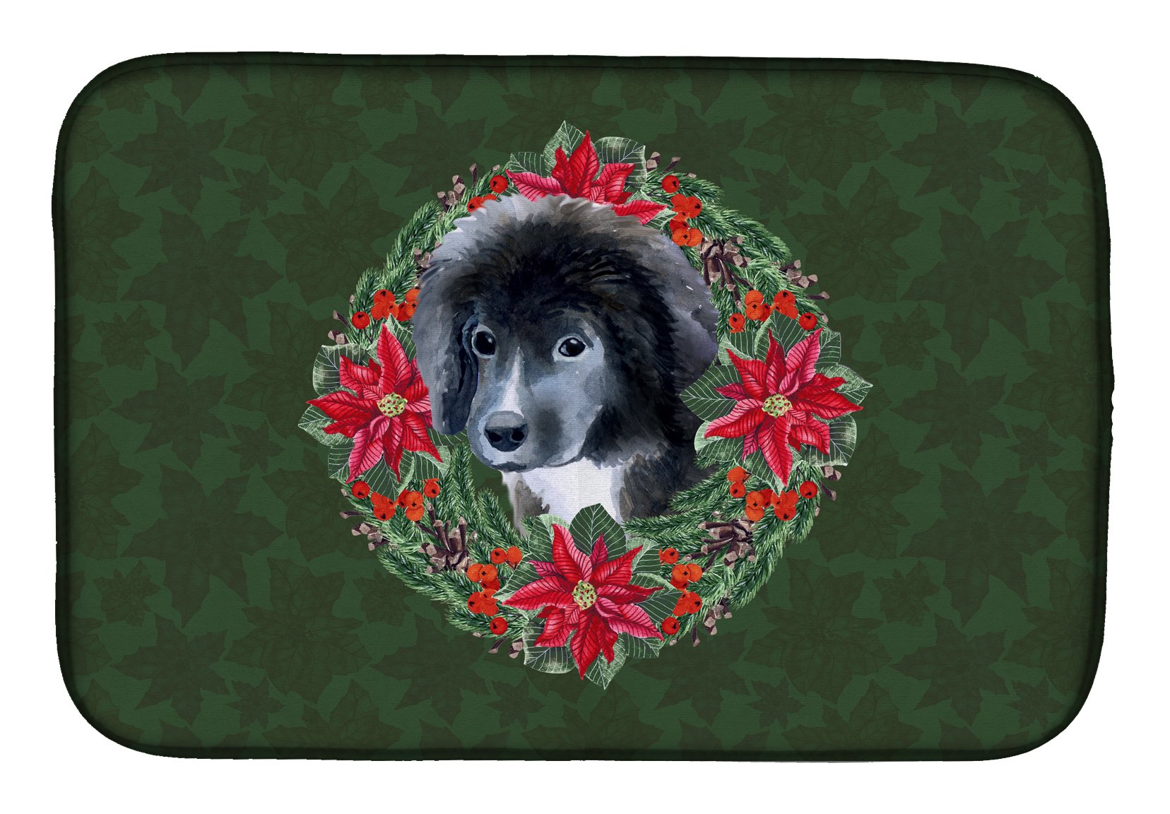 Caroline's Treasures CK1565DDM Newfoundland Puppy Poinsetta Wreath Dish Drying Mat Absorbent Dish Drying Mat Pad for Kitchen Counter Dish Drainer Mat for Countertop, 14 x 21